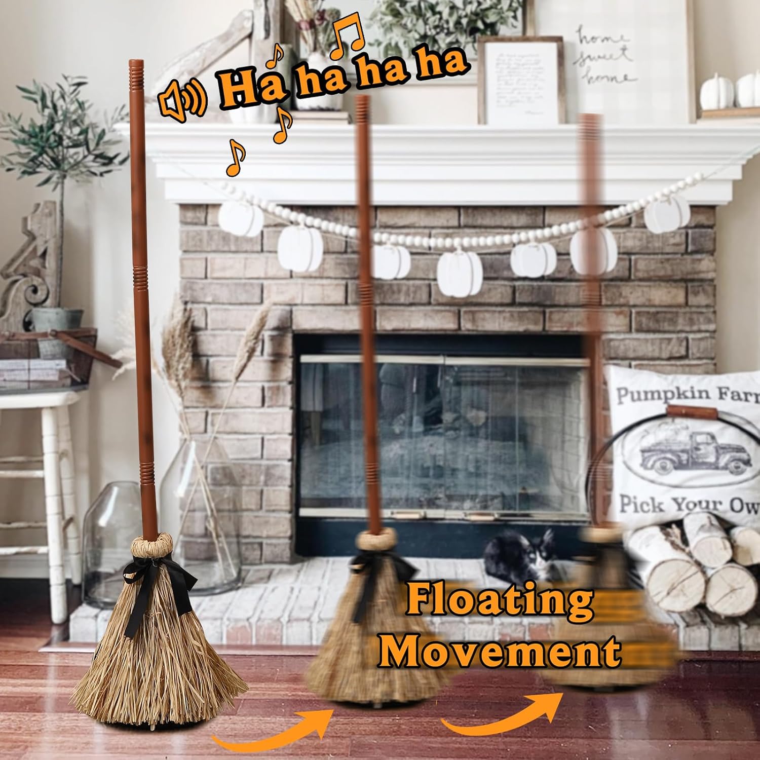 Halloween Animated Floating Witch Broom - 435 Inches Tall