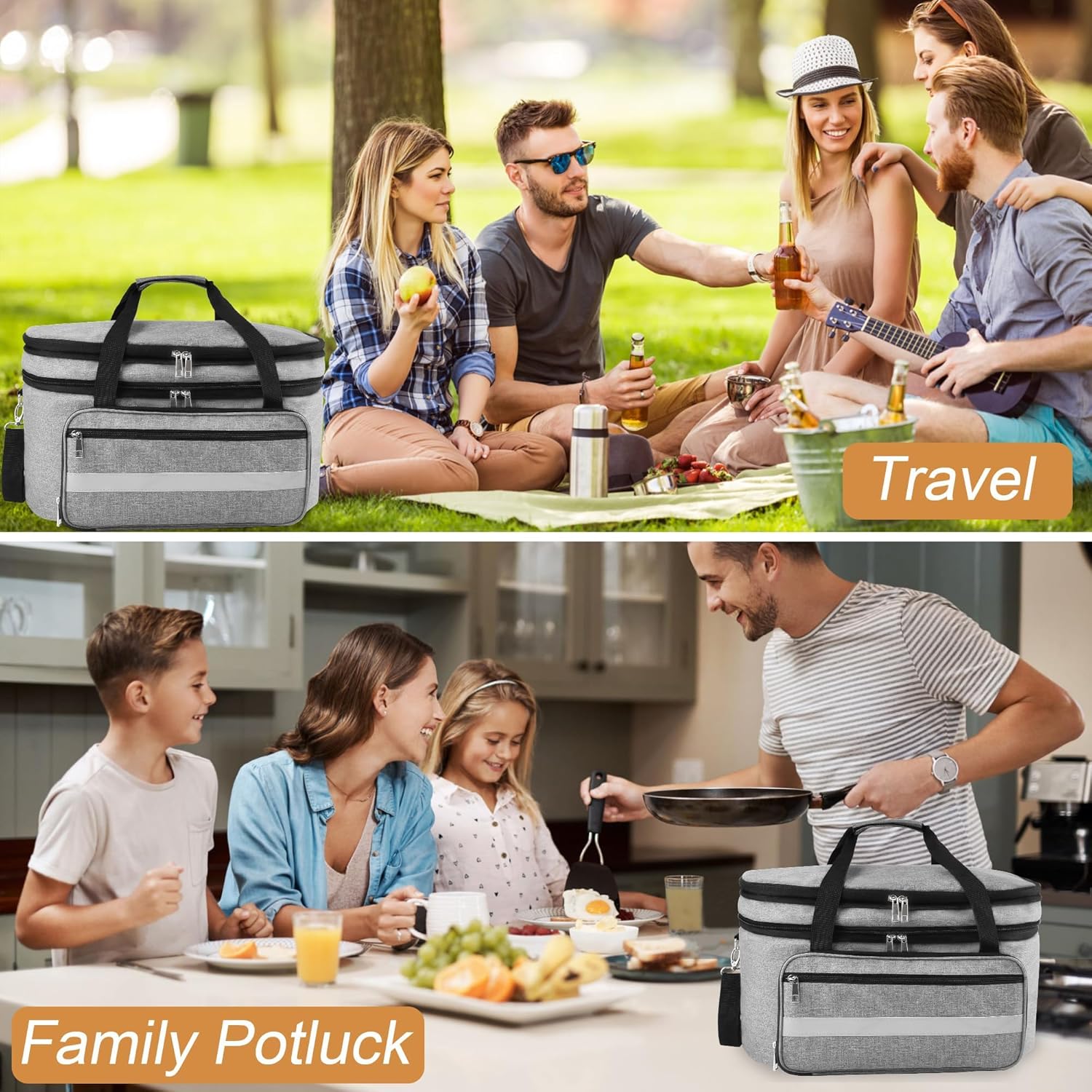 Double Layer Slow Cooker Carrying Bag with Insulated Lining and Adjustable Straps