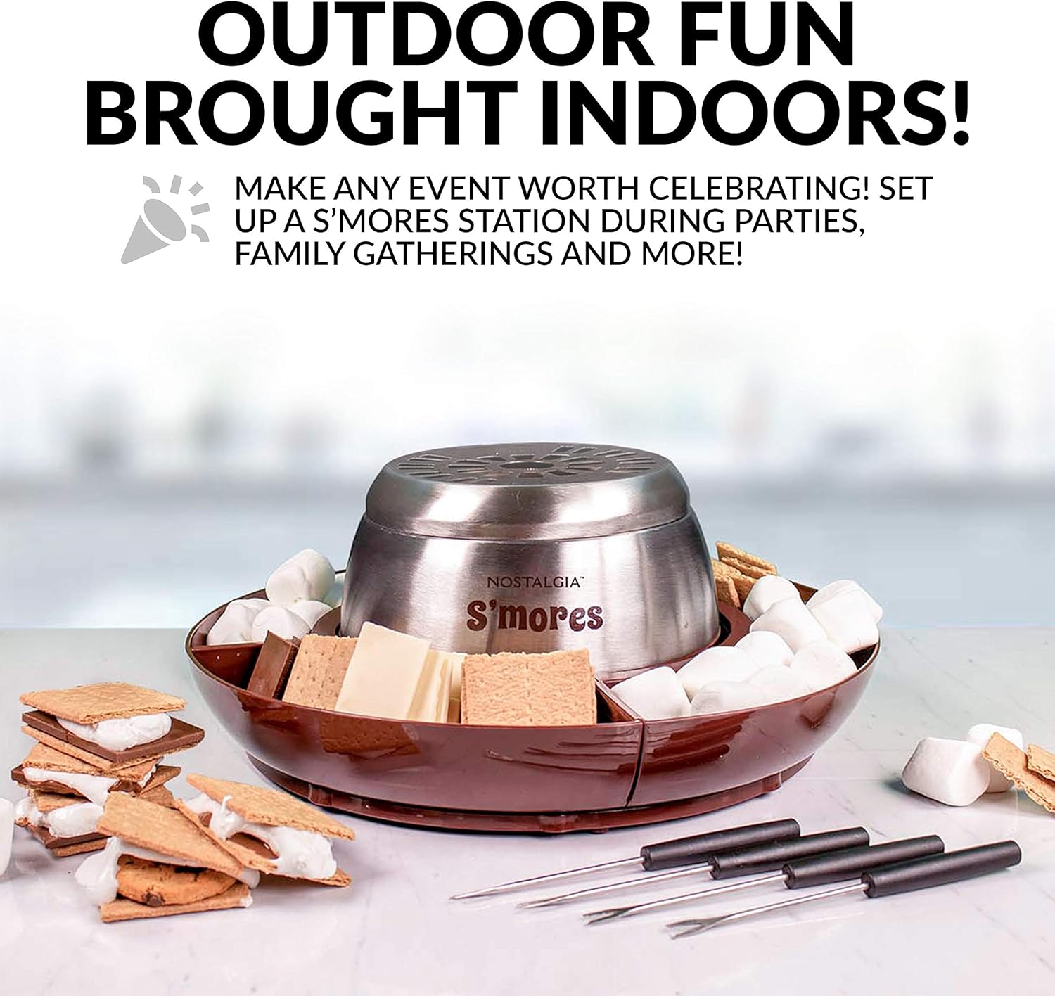 Nostalgia Indoor Electric Smores Maker - 4 Trays and Roasting Sticks