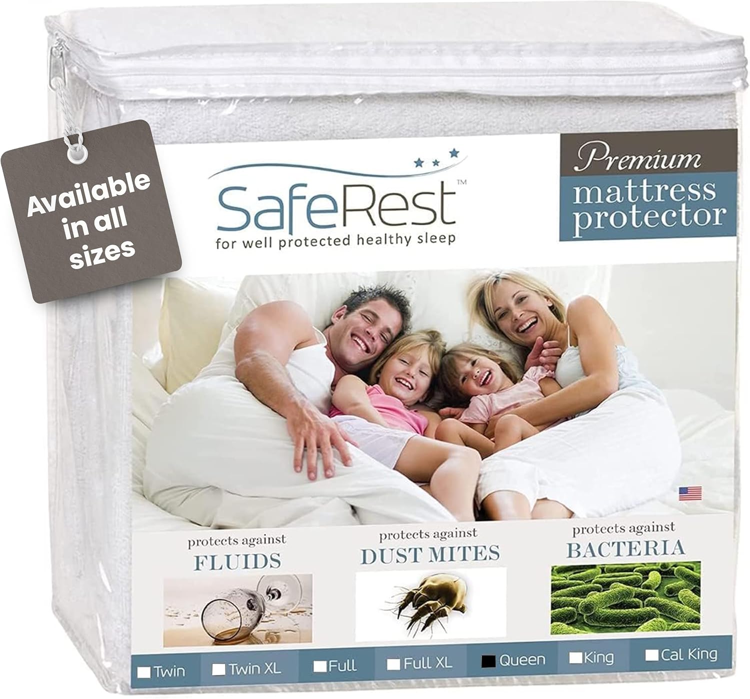 SafeRest Waterproof Queen Mattress Protector Fitted With Stretchable Pockets