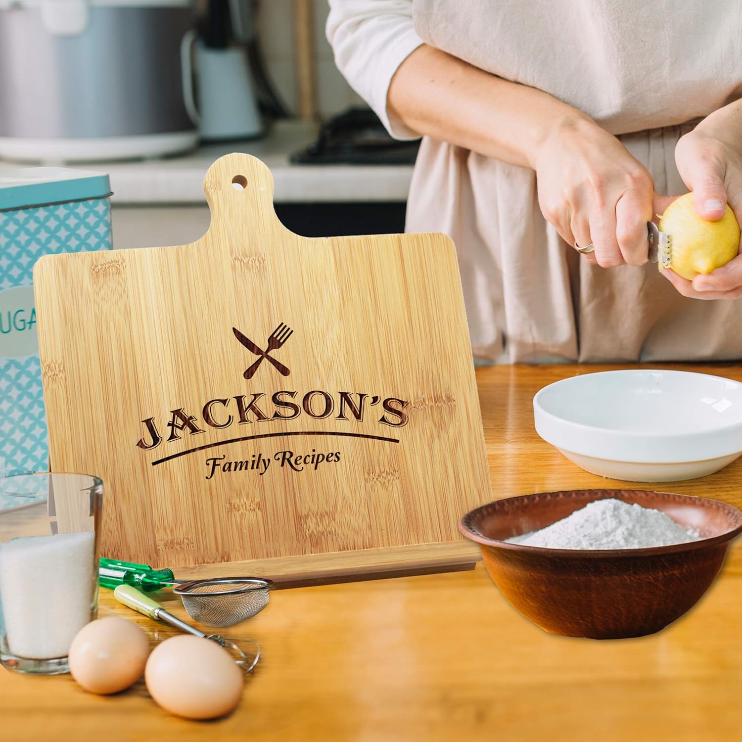 Personalized Bamboo Cookbook Holder with Monogram