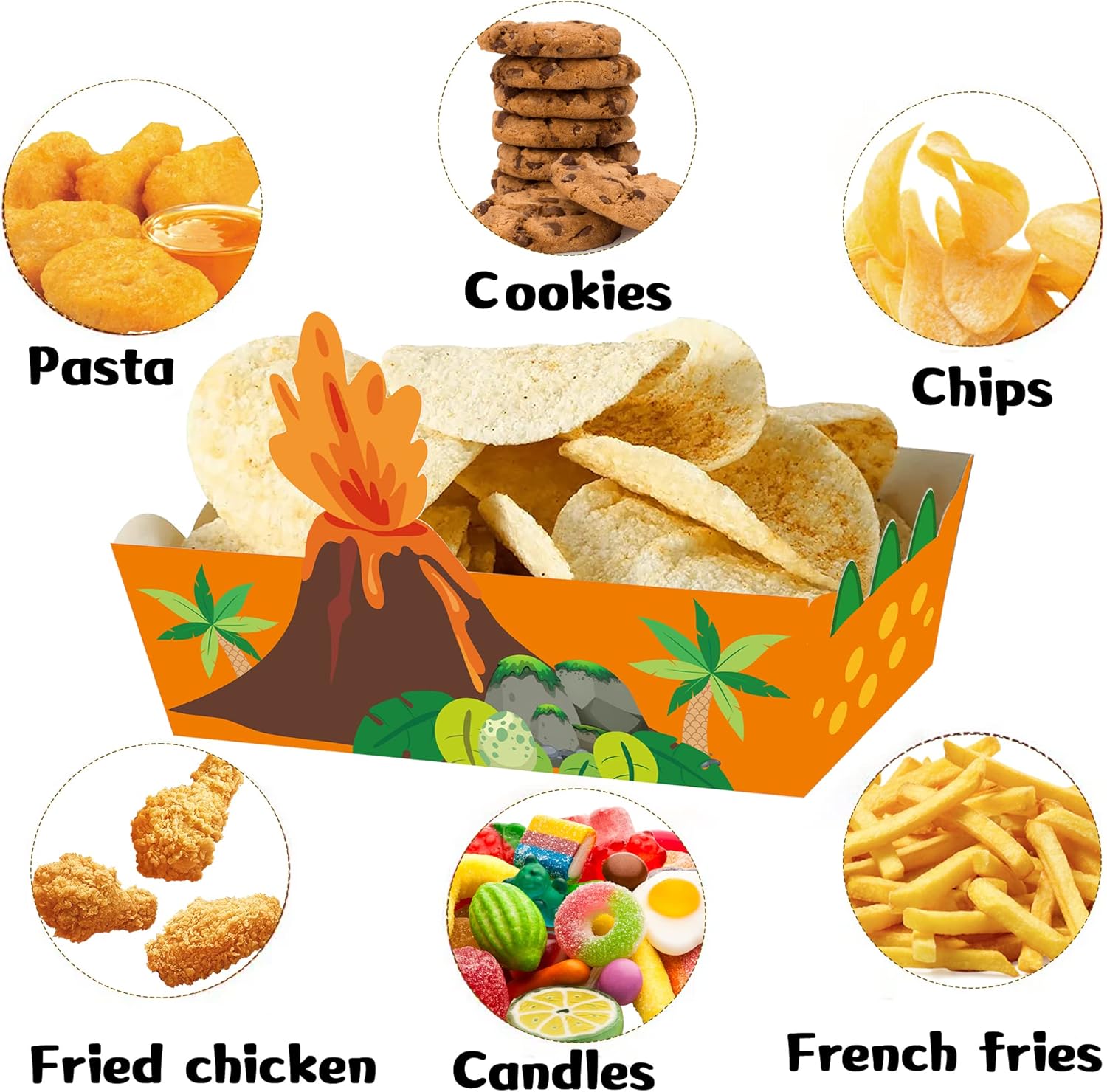 24Pcs Cartoon Dinosaur Serving Trays for Kids Birthday Party
