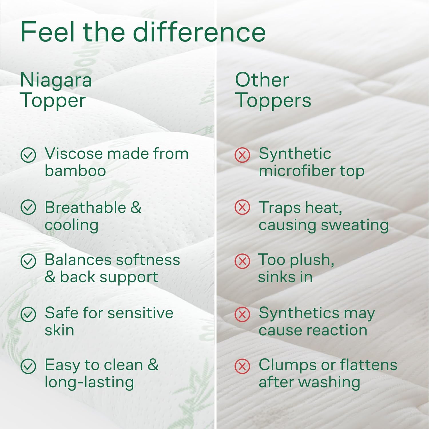 Ultra Soft Bamboo Mattress Topper for Back Pain Relief and Cool Sleep