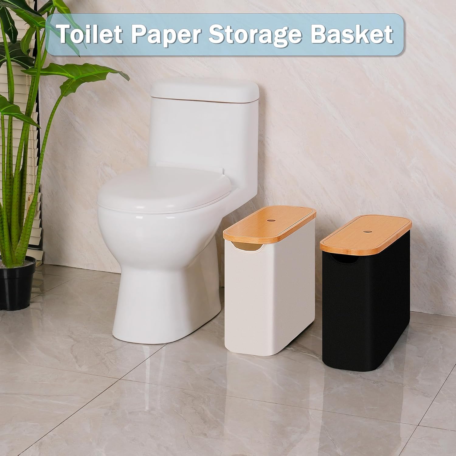 Toilet Paper Basket with Lid 9-12 Rolls Capacity Free Standing Organizer Beige