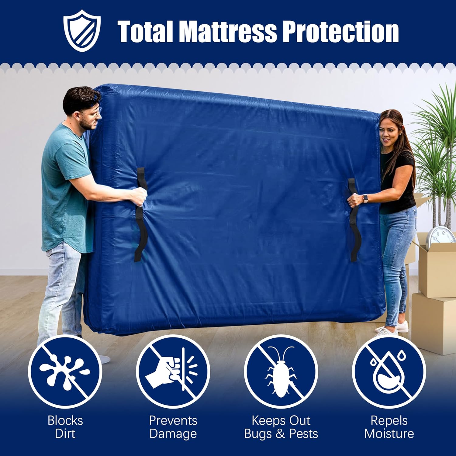 Cosy Family Mattress Encasement with 8 Handles - Queen Size Blue