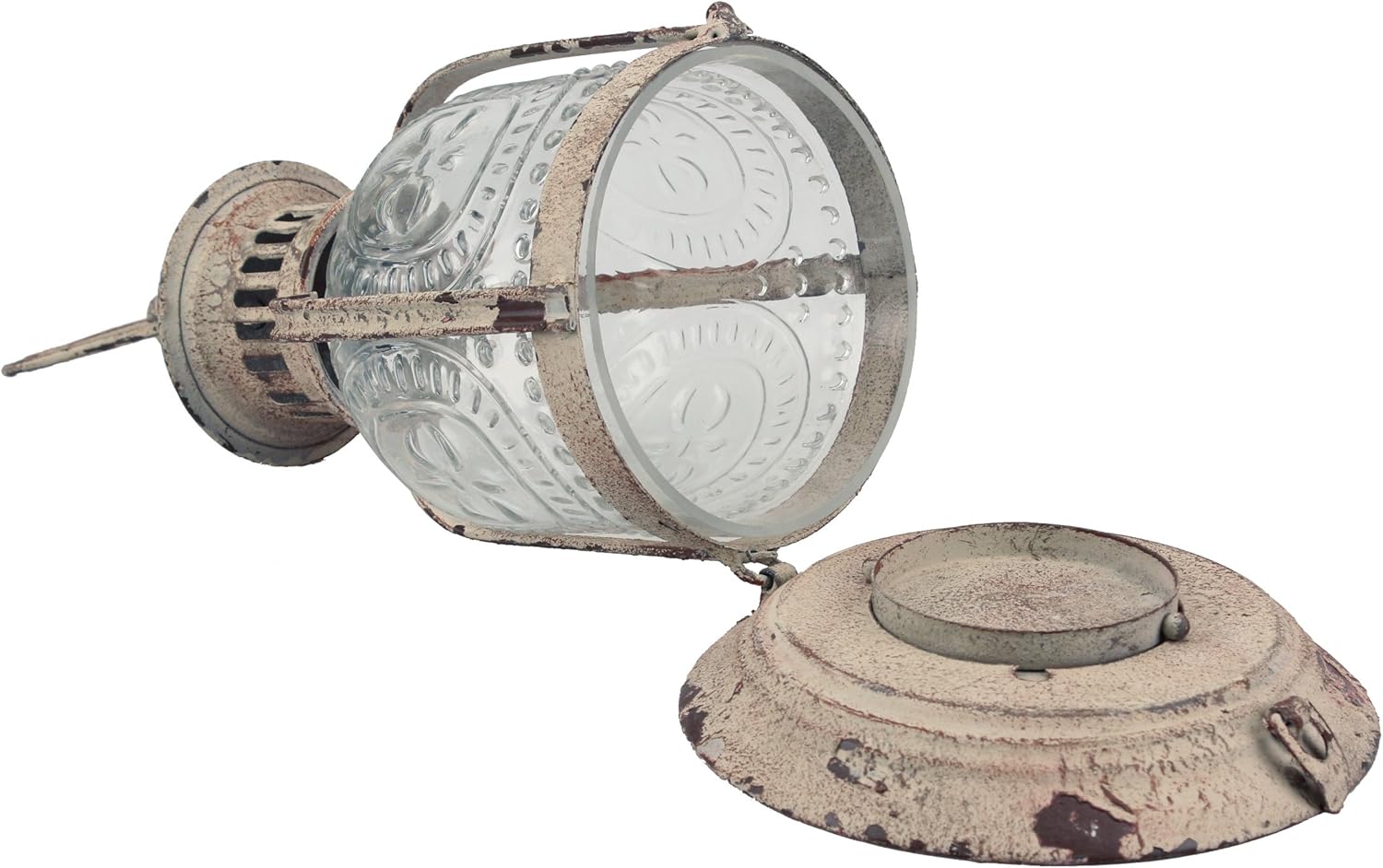 Stonebriar Antique White Metal Votive Candle Lantern with Handle 1