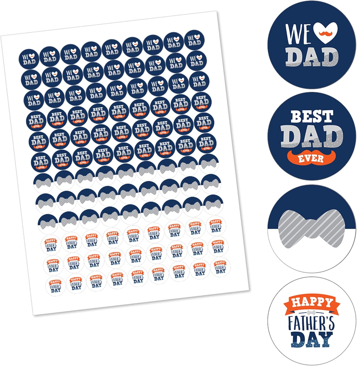 Happy Fathers Day Round Candy Sticker Favors - 1 Sheet of 108