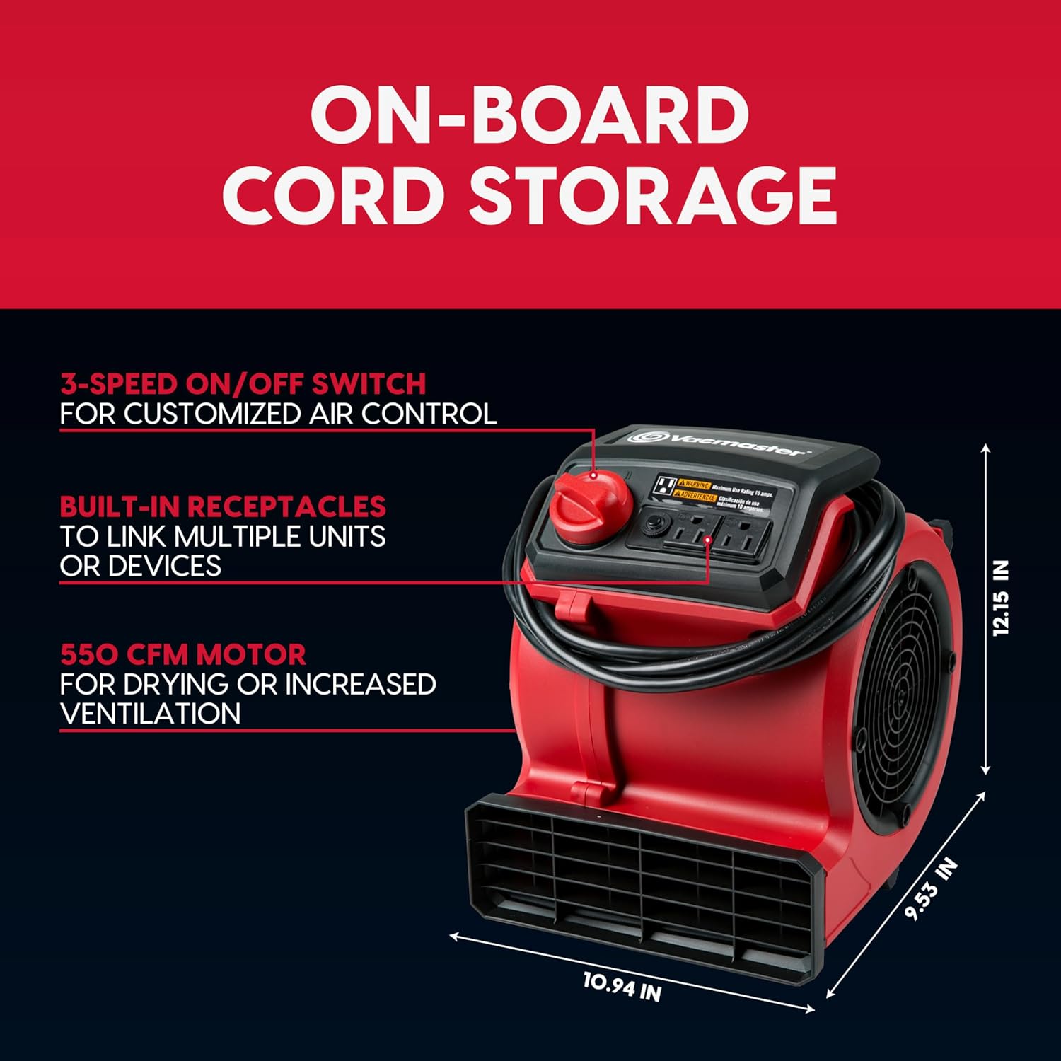 Vacmaster 3 Speed Floor Fan with 12 Feet Reach