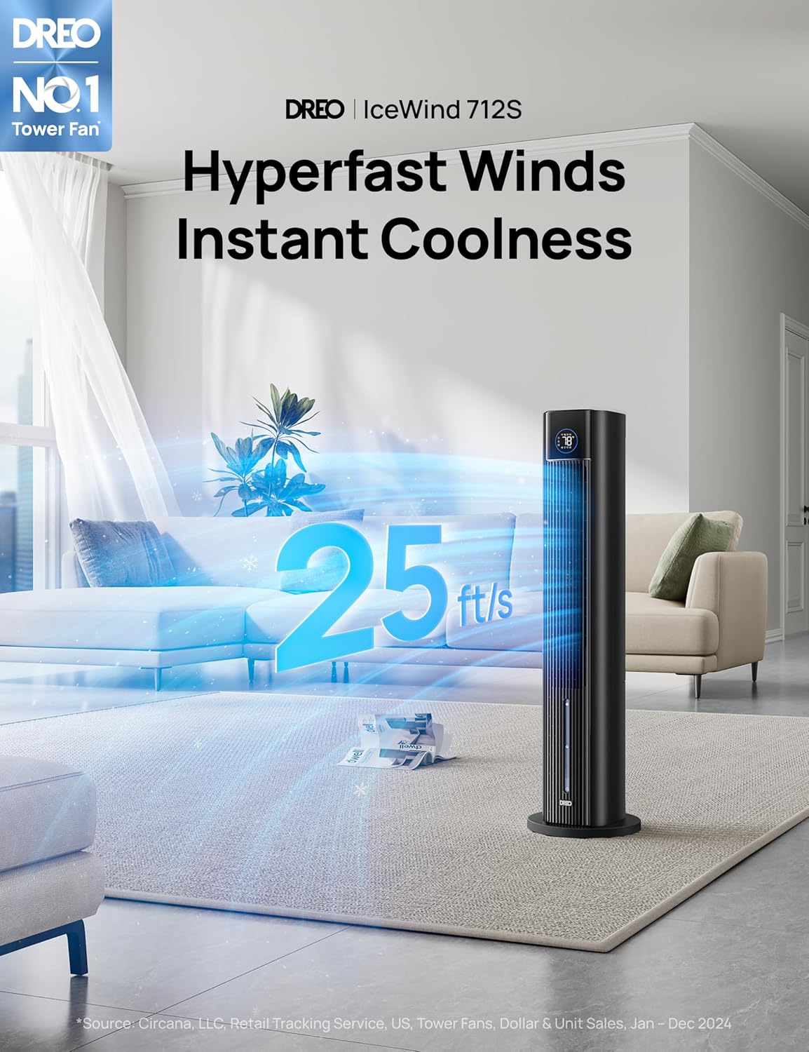 Dreo Tower Fan for Bedroom 43 2025 Upgrade Black