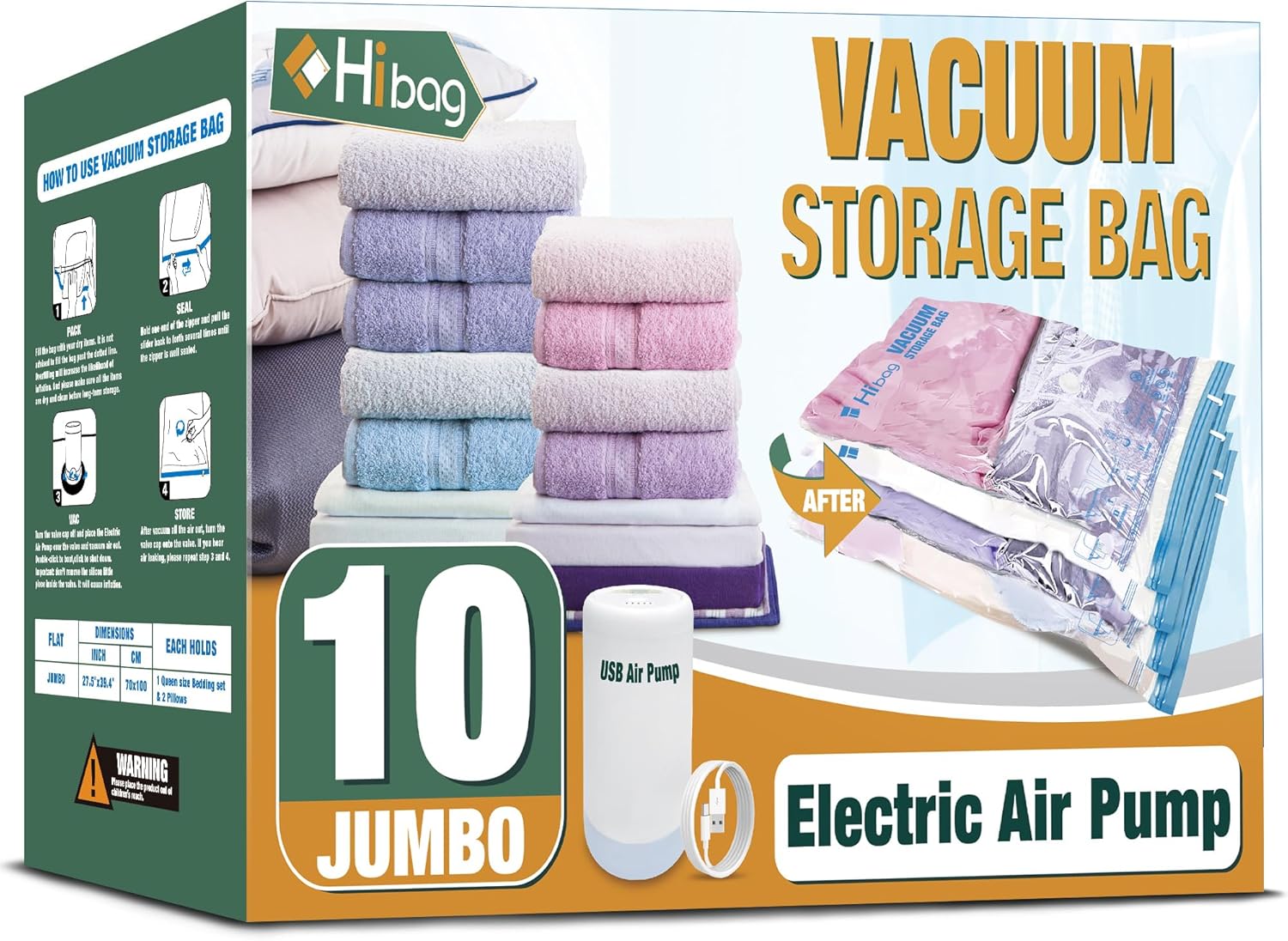 HIBAG Vacuum Storage Bags with Electric Pump 10 Pack