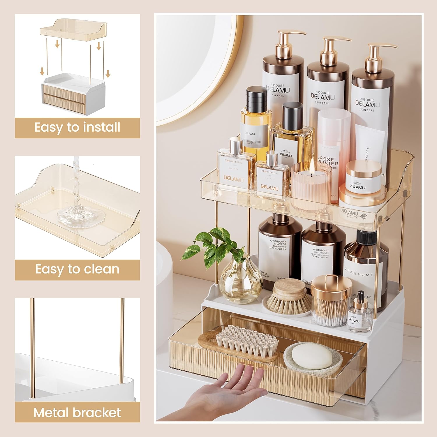 Delamu 2-Tier Makeup Organizer for Bathroom Storage