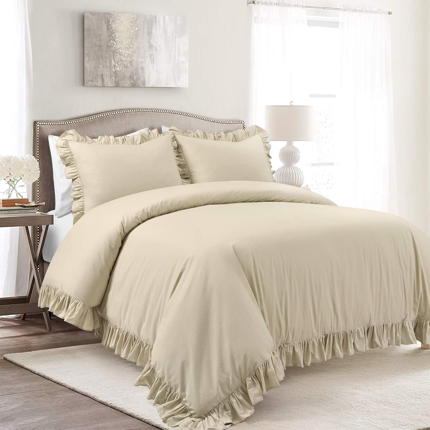 Lush Decor Reyna Soft Knitted Ruffle Blanket King Wheat