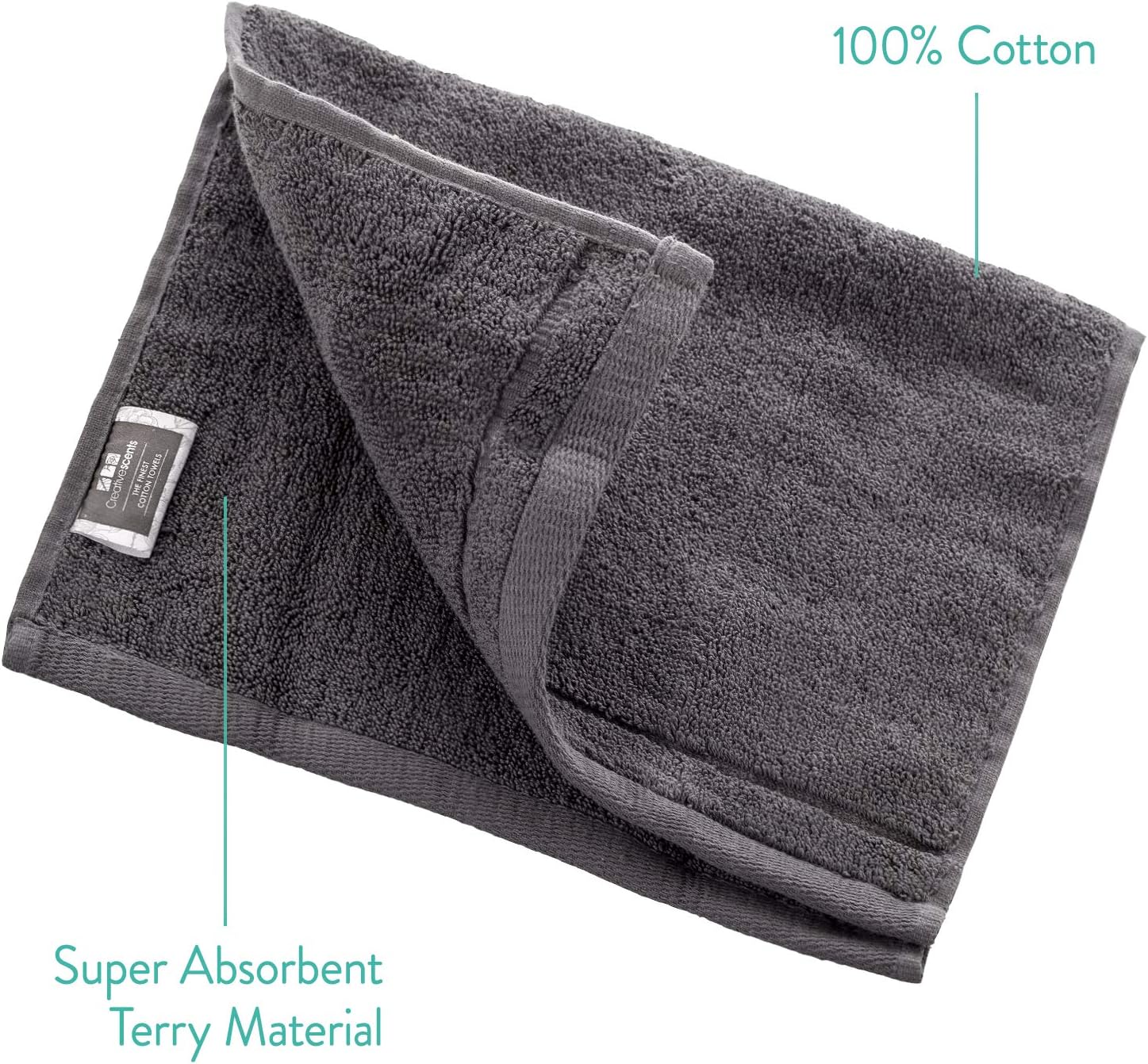 Creative Scents Cotton Fingertip Towels Set 4 Pack Grey
