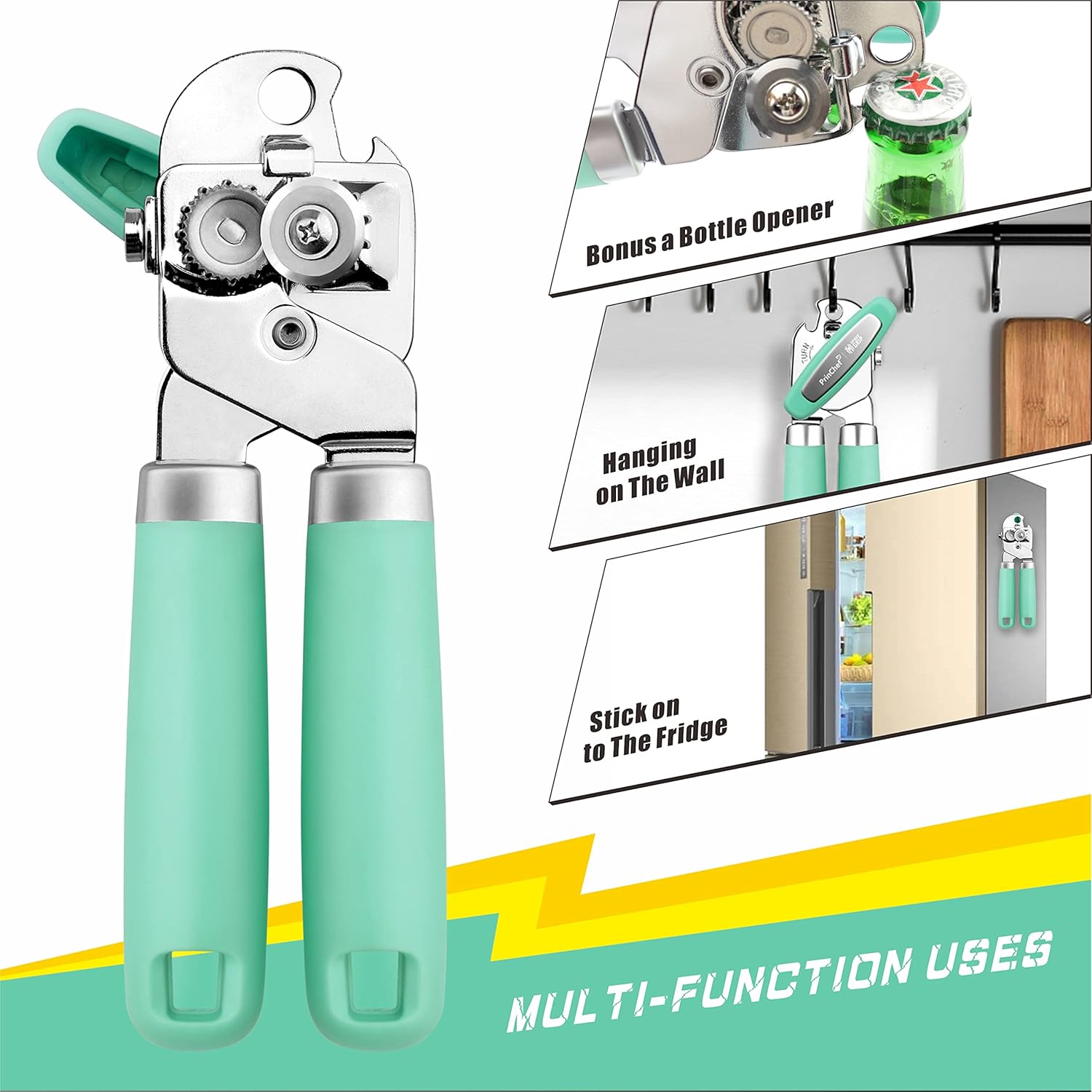 PrinChef Manual Can Opener with Magnet - 2 in 1 Design