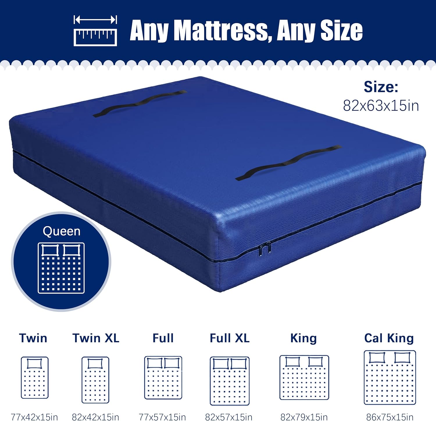 Cosy Family Mattress Encasement with 8 Handles - Queen Size Blue