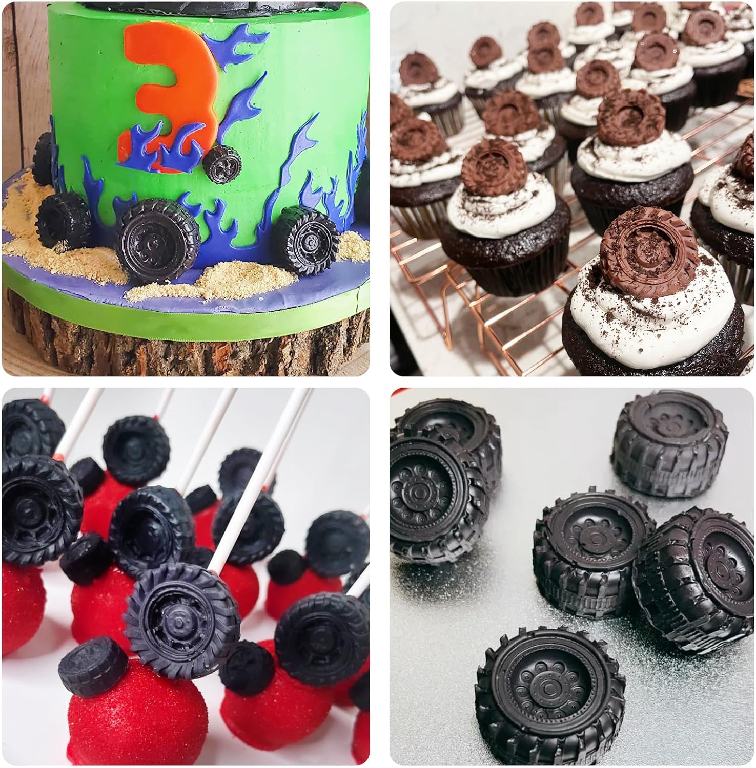Tire Fondant Molds Silicone Set of 3 for Cakepops and Cupcakes