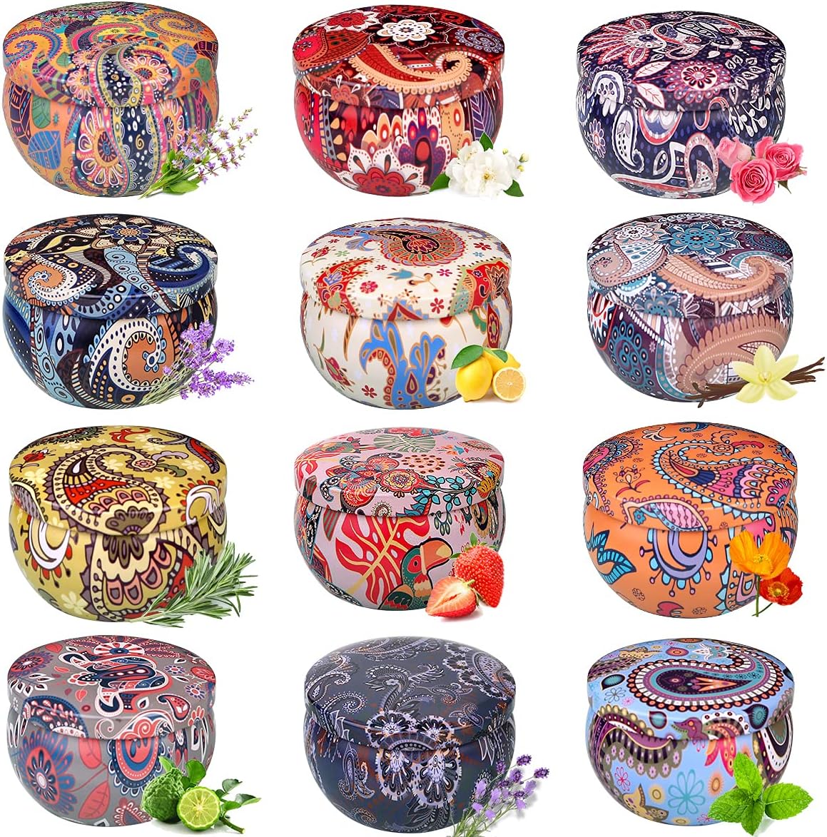 Primevolve Scented Candles 12 Pack Travel Tin Set for Women
