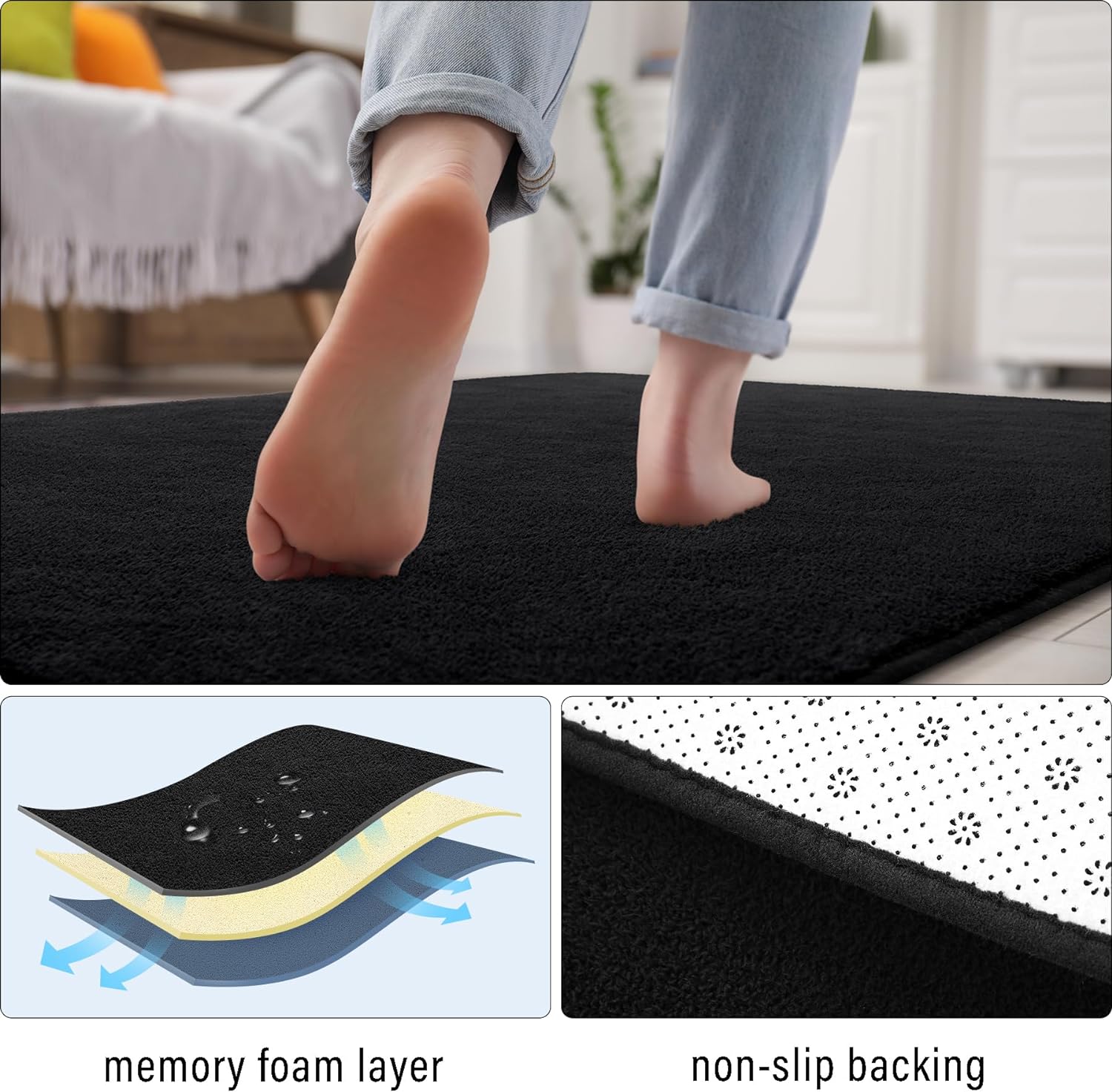 Soft Runner Rugs for Bedroom 2x6 Black Non Slip