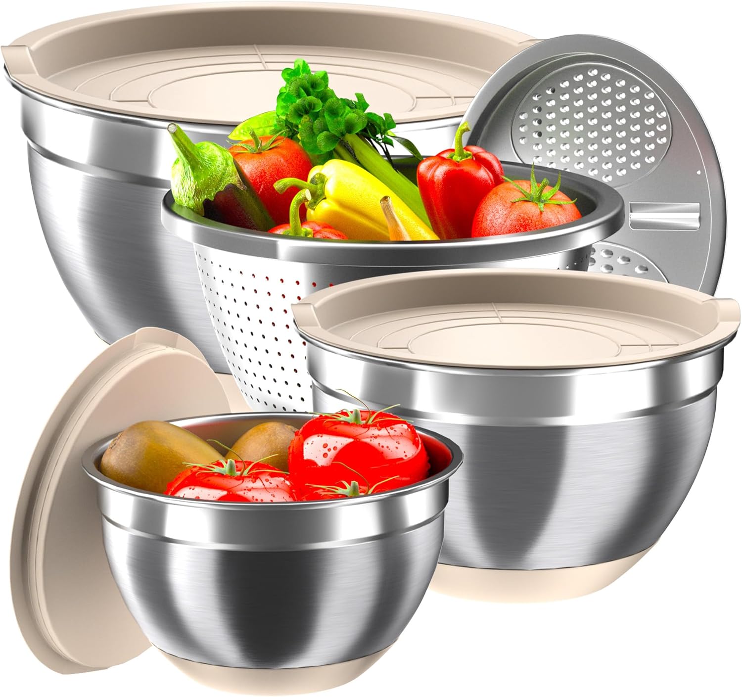 Nicdiet 3-Piece Stainless Steel Mixing Bowls with Airtight Lids