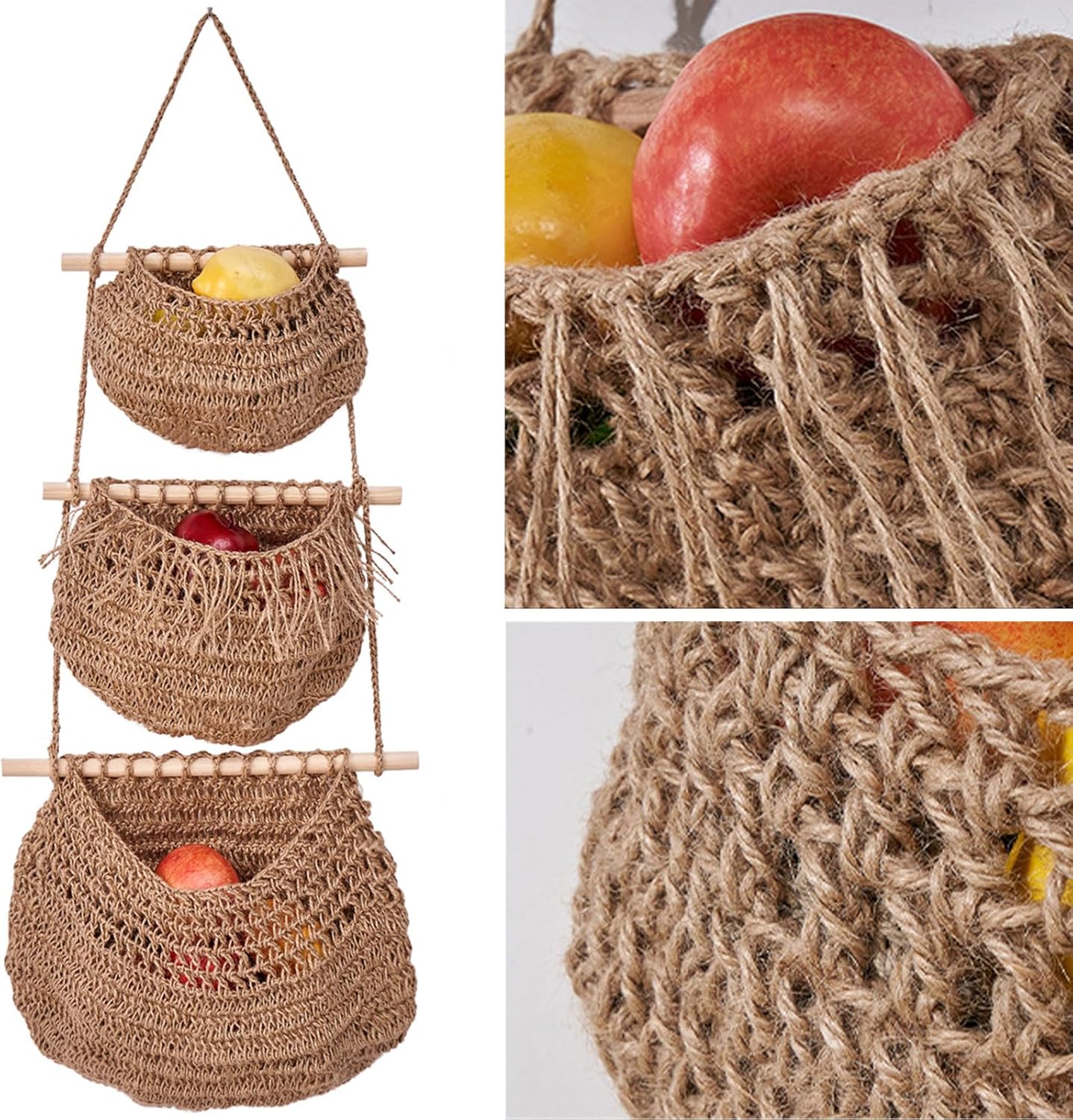 3-Tier Hanging Fruit Basket for Kitchen and Living Room
