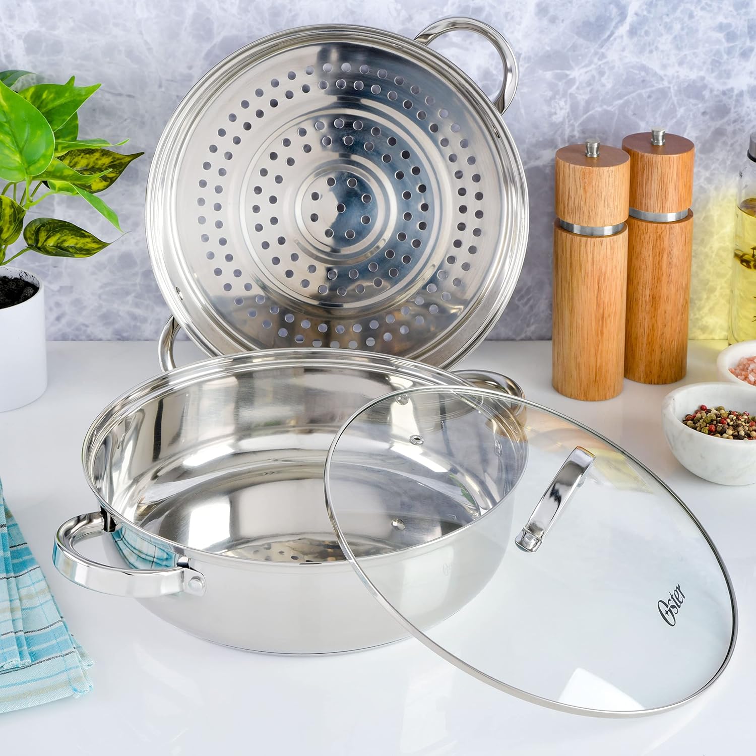 Oster Sangerfield 5-Quart Pasta Pot Set with Steamer and Lid