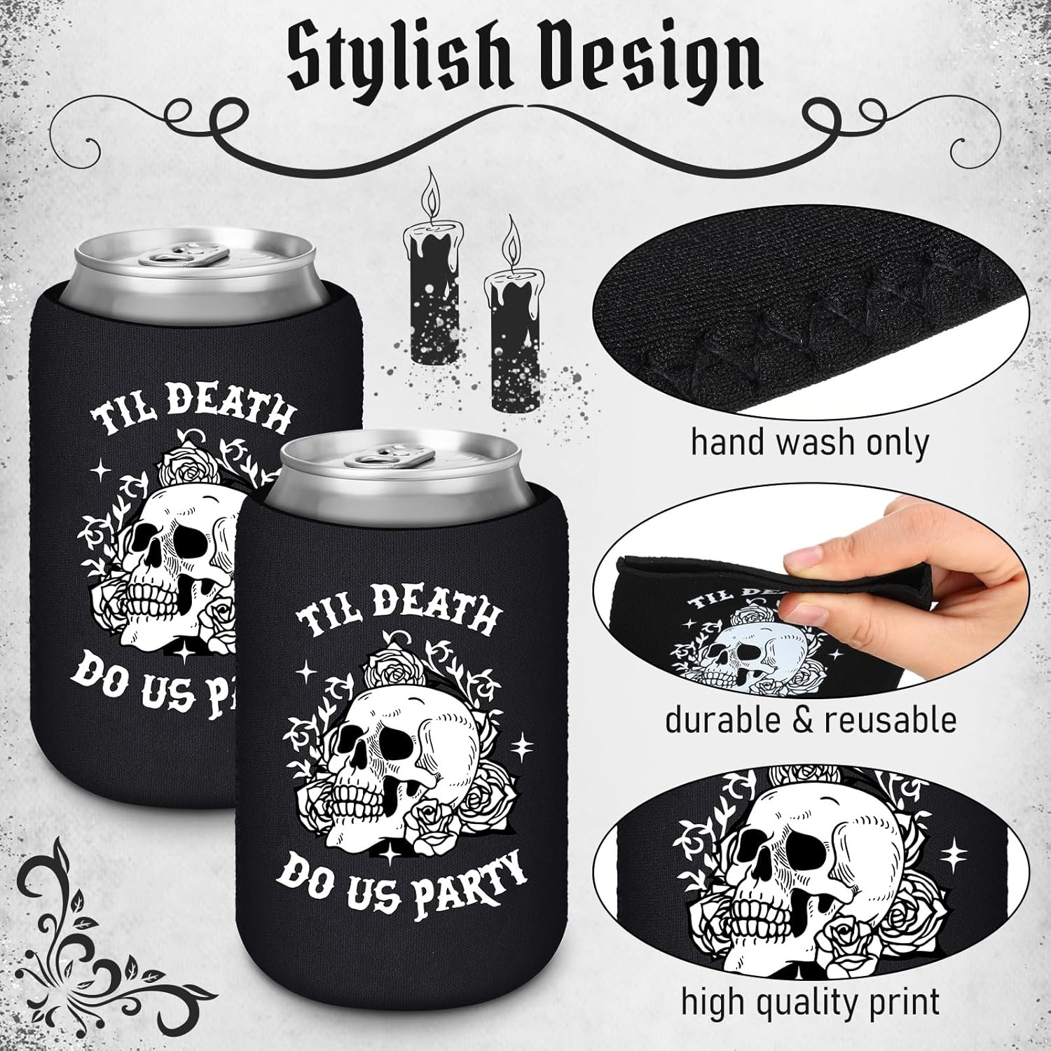 50 Pcs Till Death Beverage Sleeves for Gothic Halloween Parties