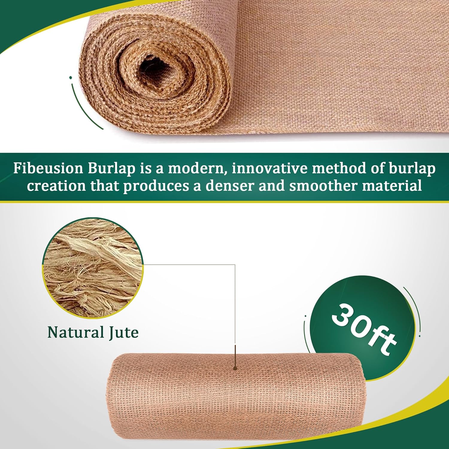 FIBEUSION Burlap Table Runner 6 x 30ft No-Fray Edge