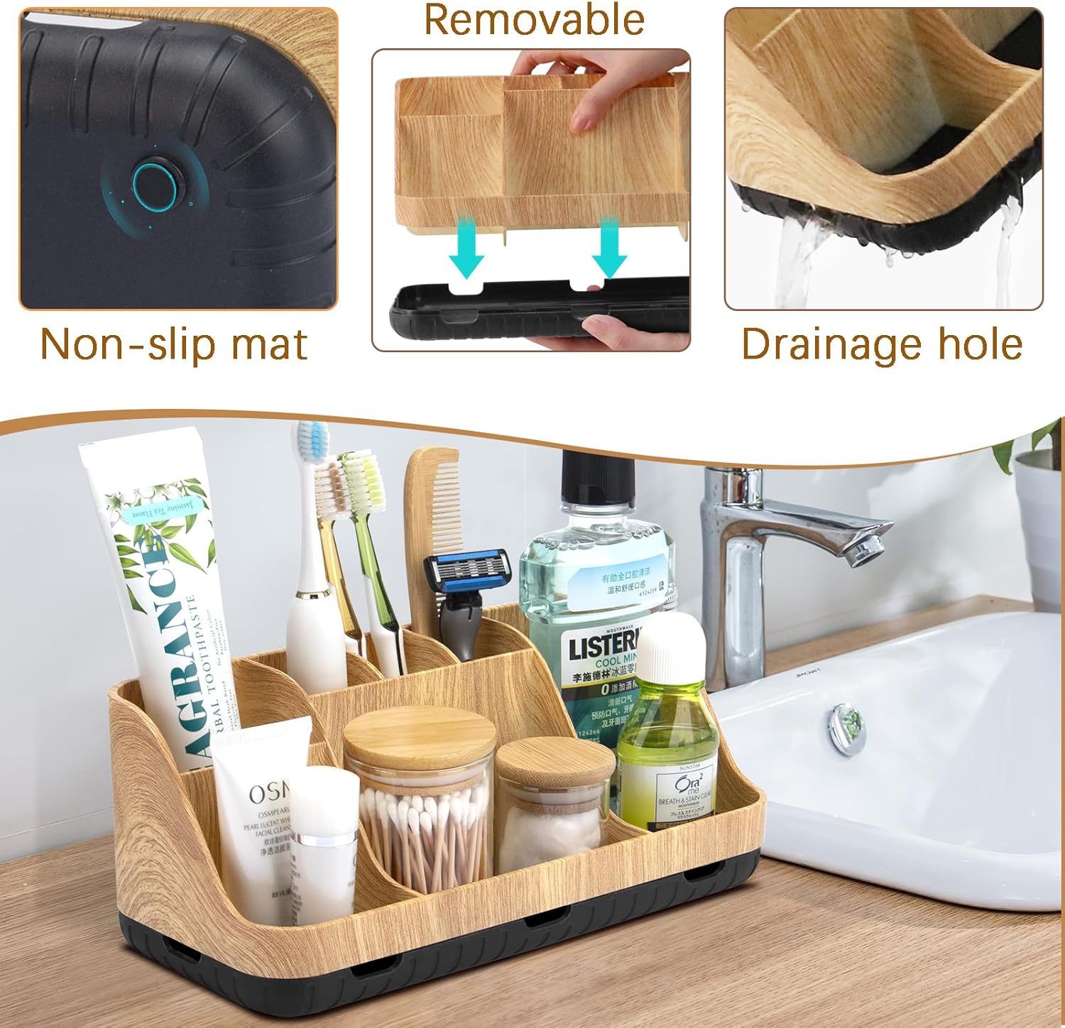 GFWARE 7 Slot Wood Toothbrush Holder Organizer