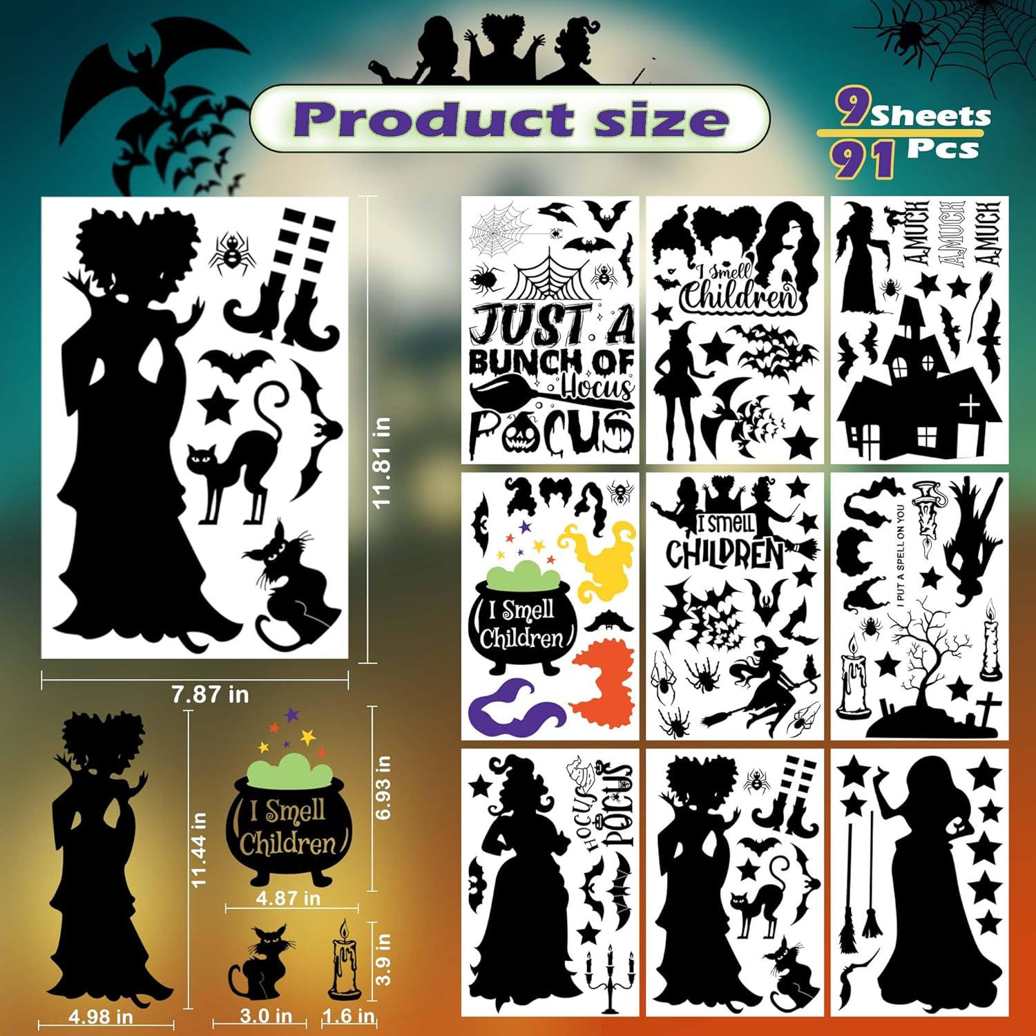 Hocus Pocus Halloween Window Decals 91 Pcs Set