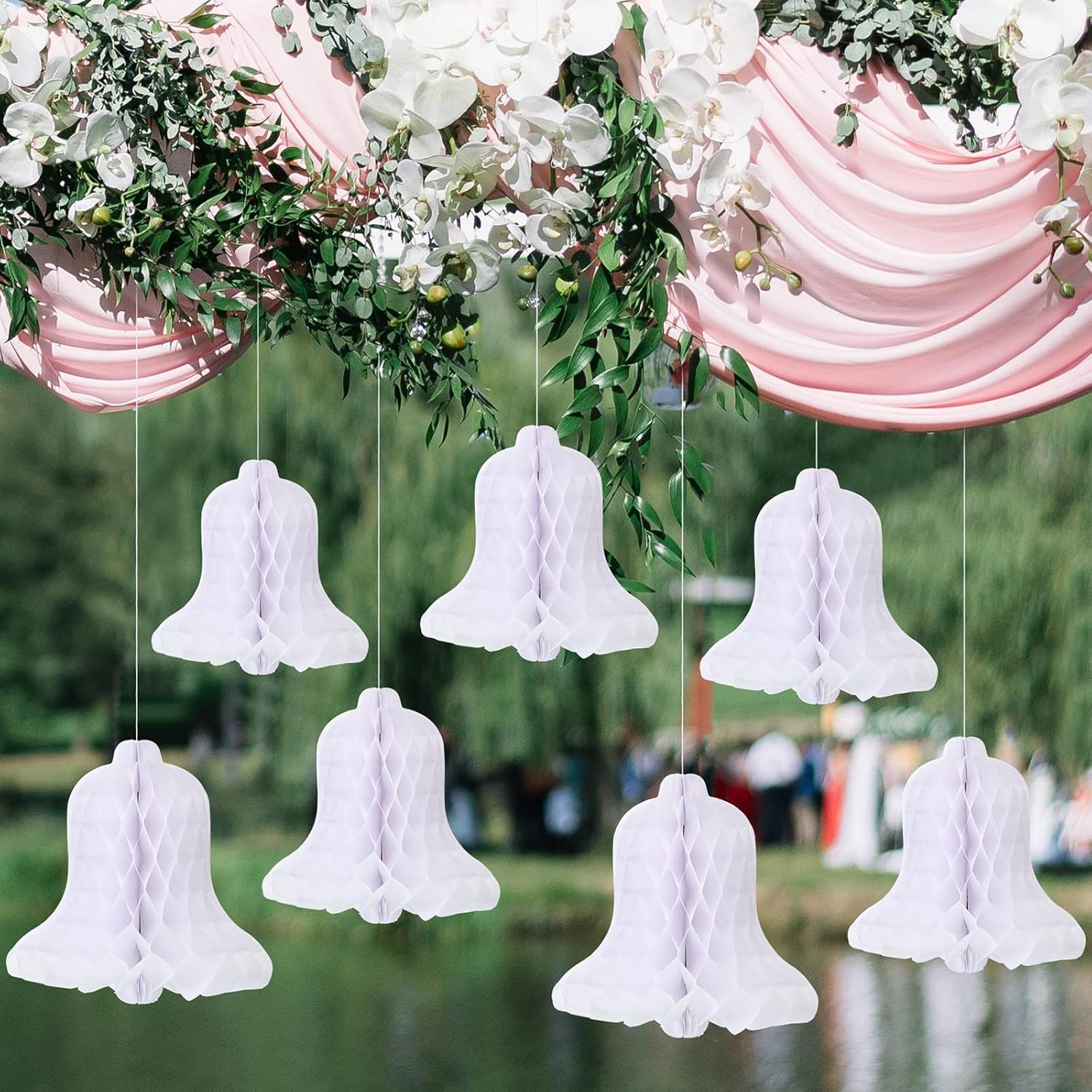Leitee 12 Piece White Honeycomb Paper Bells