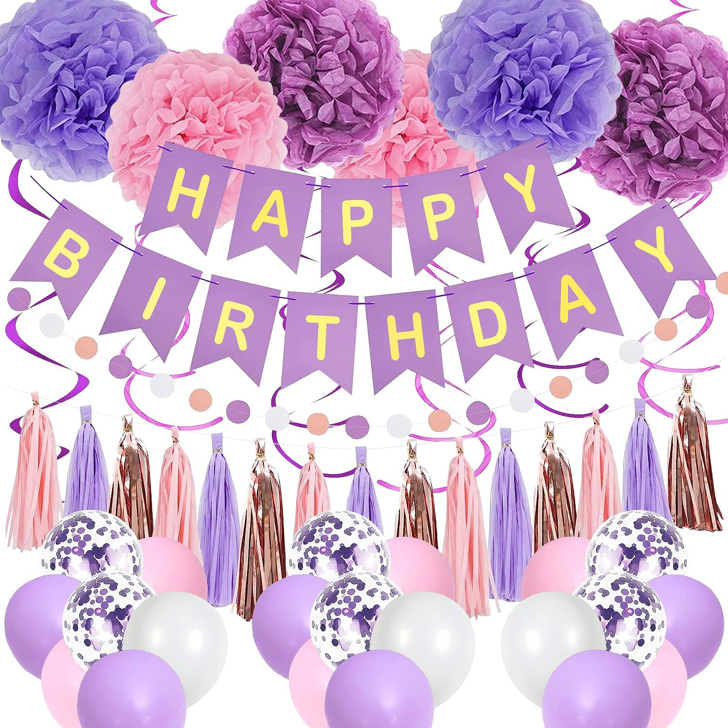 Purple Pink Birthday Party Decorations Set for Women Girls