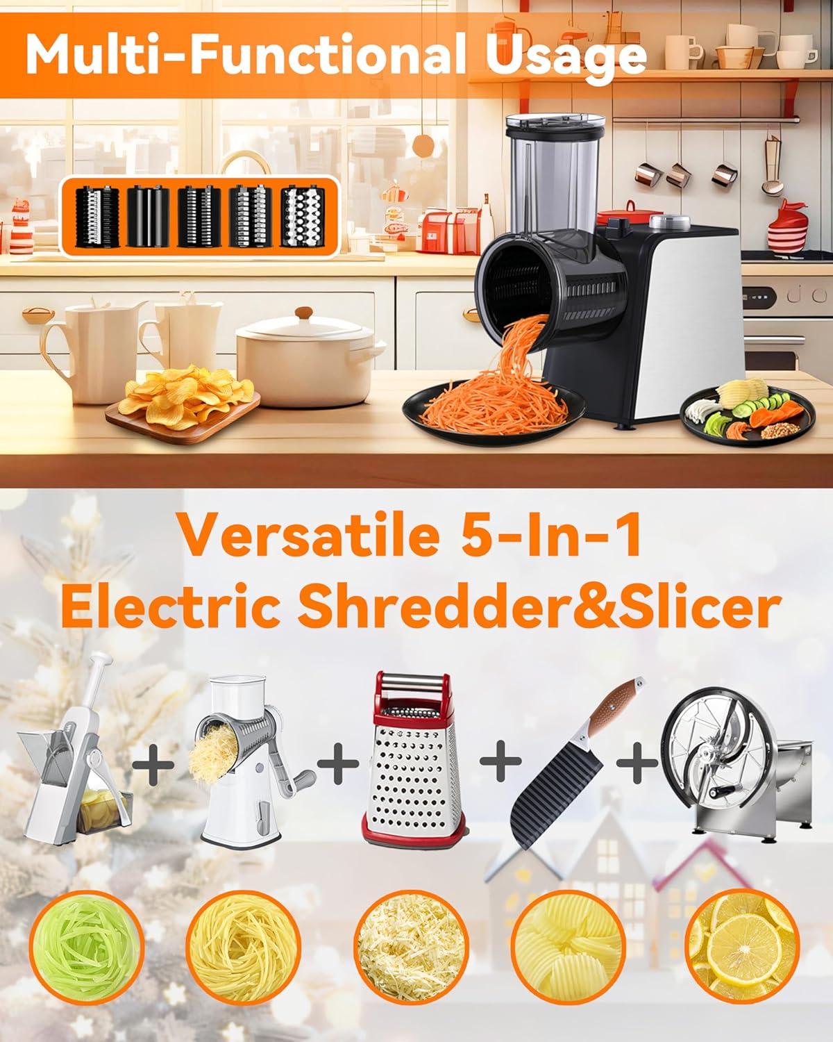 5-In-1 Electric Cheese Grater with 800W Motor