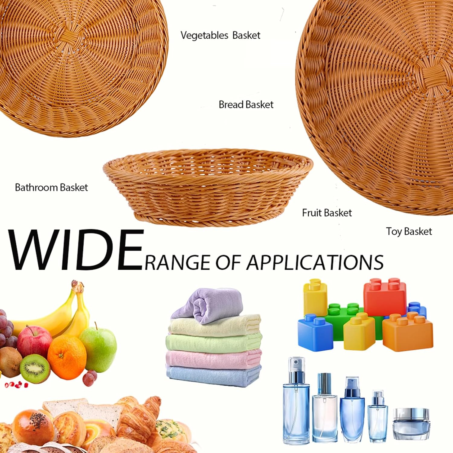 JUEGD 8 Pack Round Plastic Woven Bread Baskets