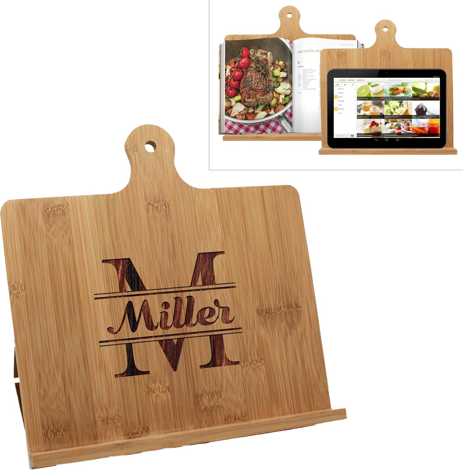Personalized Bamboo Cookbook Holder with Monogram