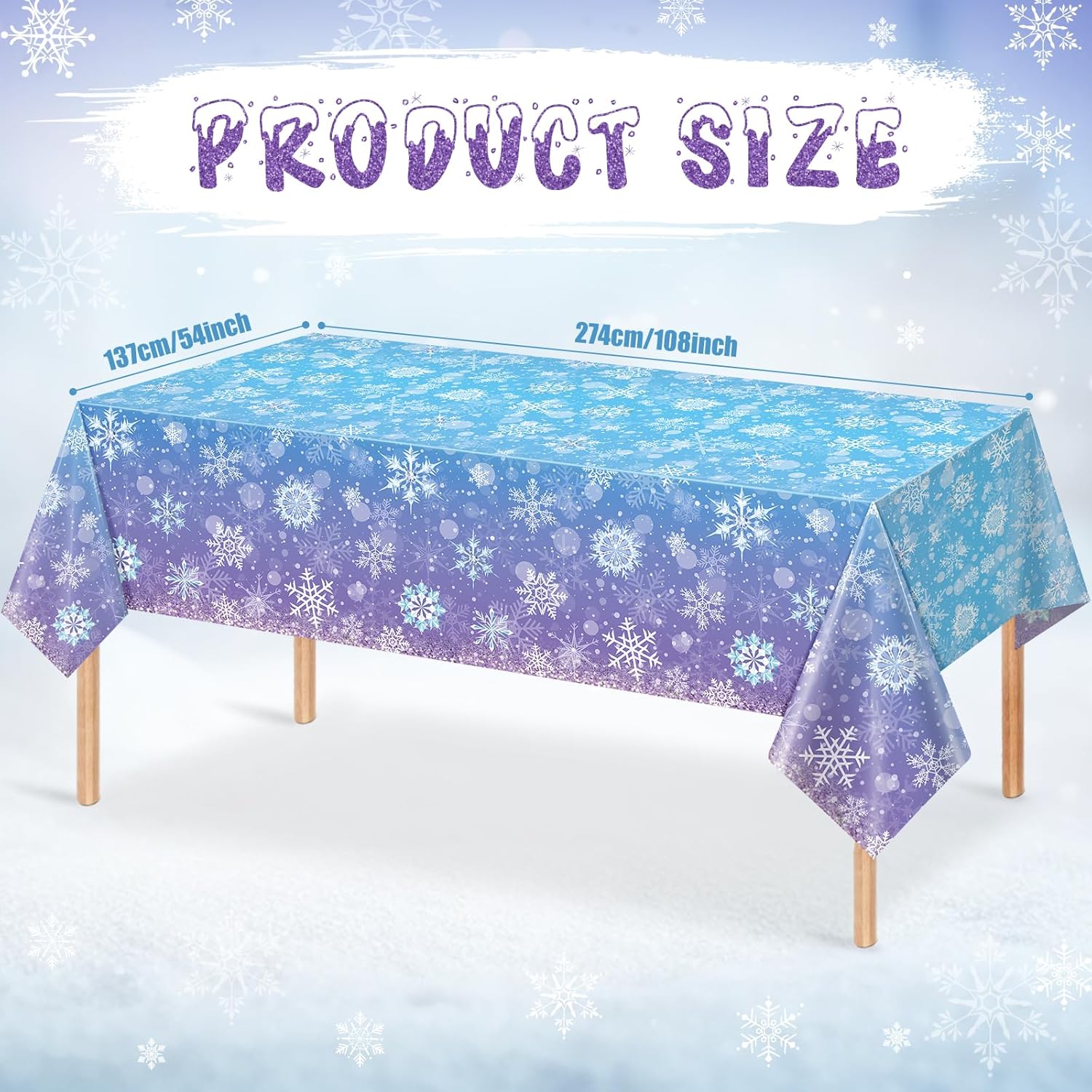 3 Pack Winter Snowflake Tablecloths Blue and Purple for Christmas Party