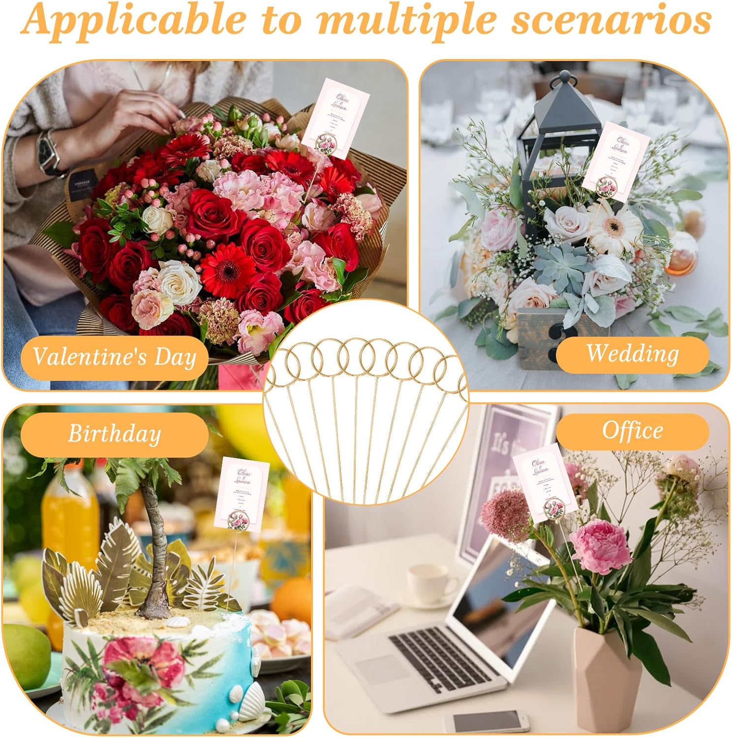 YUXIANLB 40 Pcs Gold Metal Wire Floral Place Card Holders