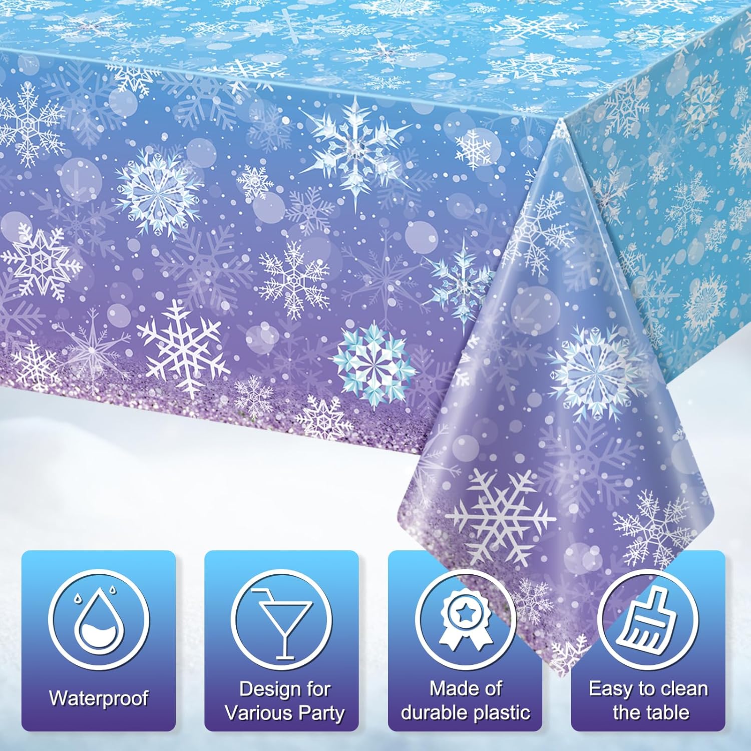 3 Pack Winter Snowflake Tablecloths Blue and Purple for Christmas Party