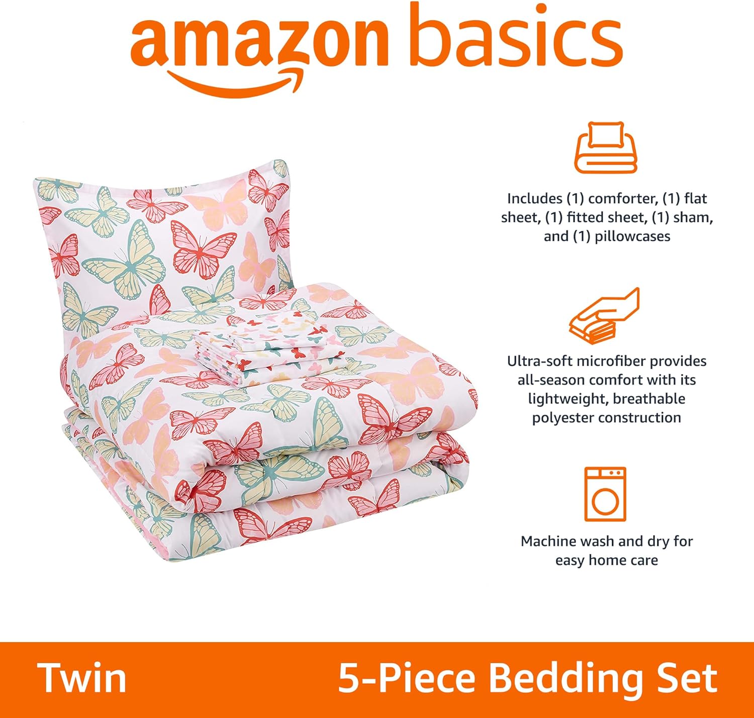 Amazon Basics Butterfly Friends Kids Comforter Set Twin