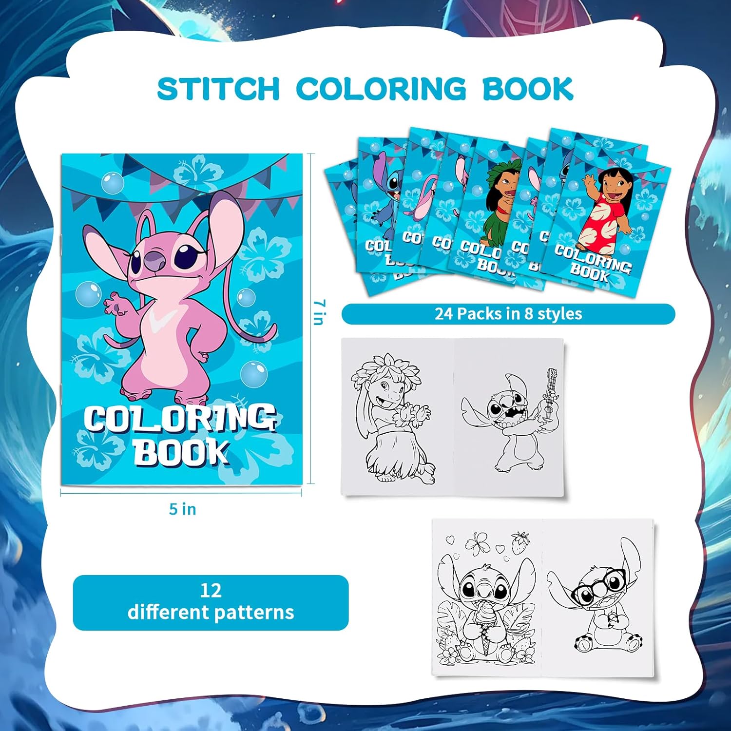 Cloira Stitch Party Supplies Set 24Pcs Coloring Books