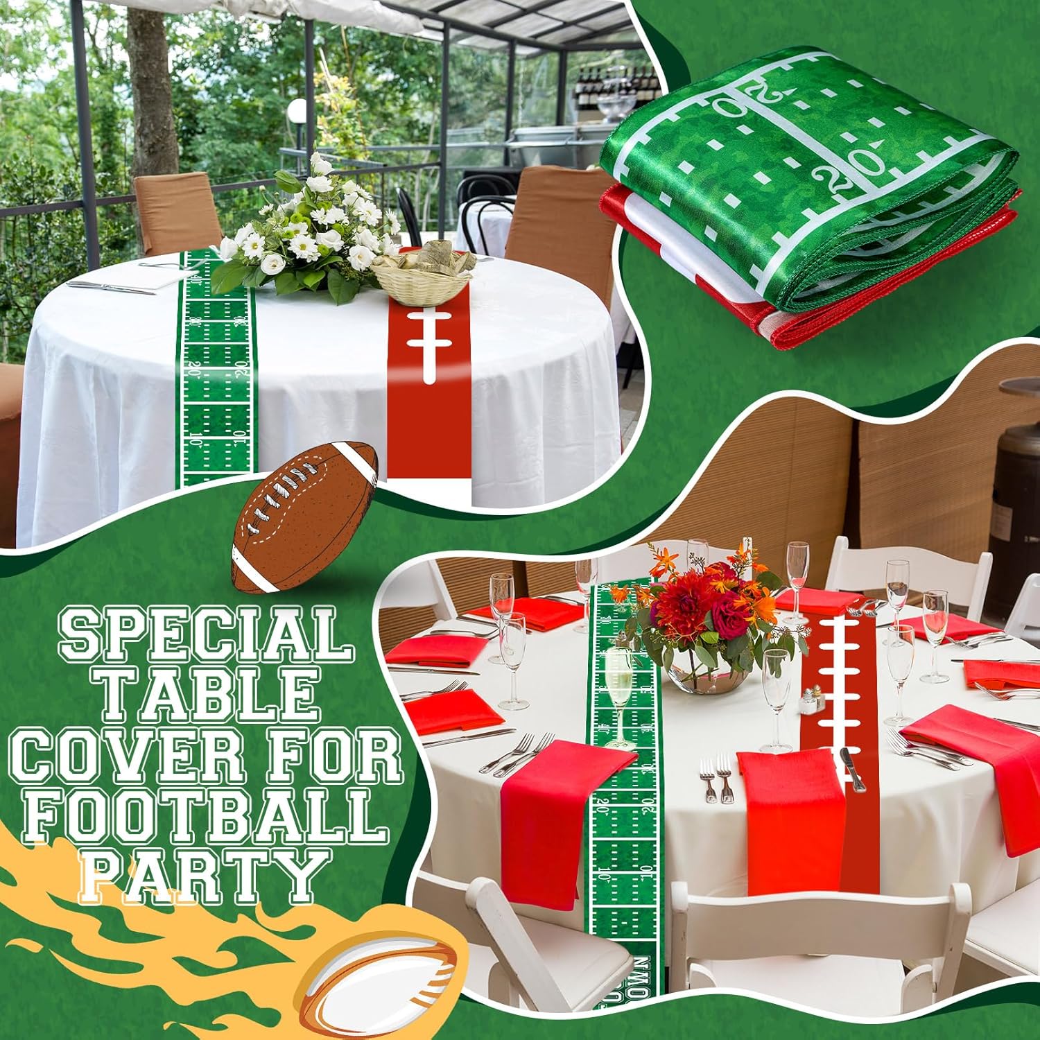12 Pcs Football Themed Table Runners for Game Day Parties