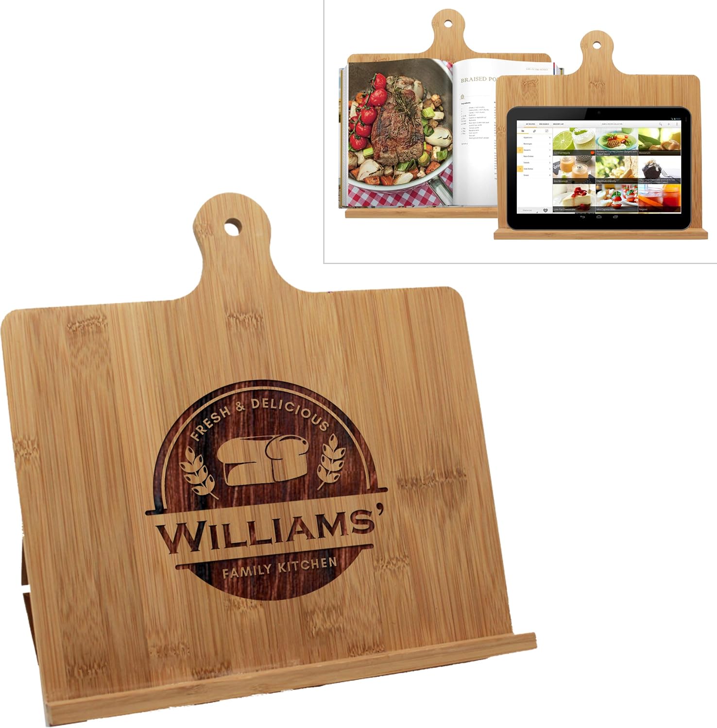 Personalized Bamboo Cookbook Holder with Monogram