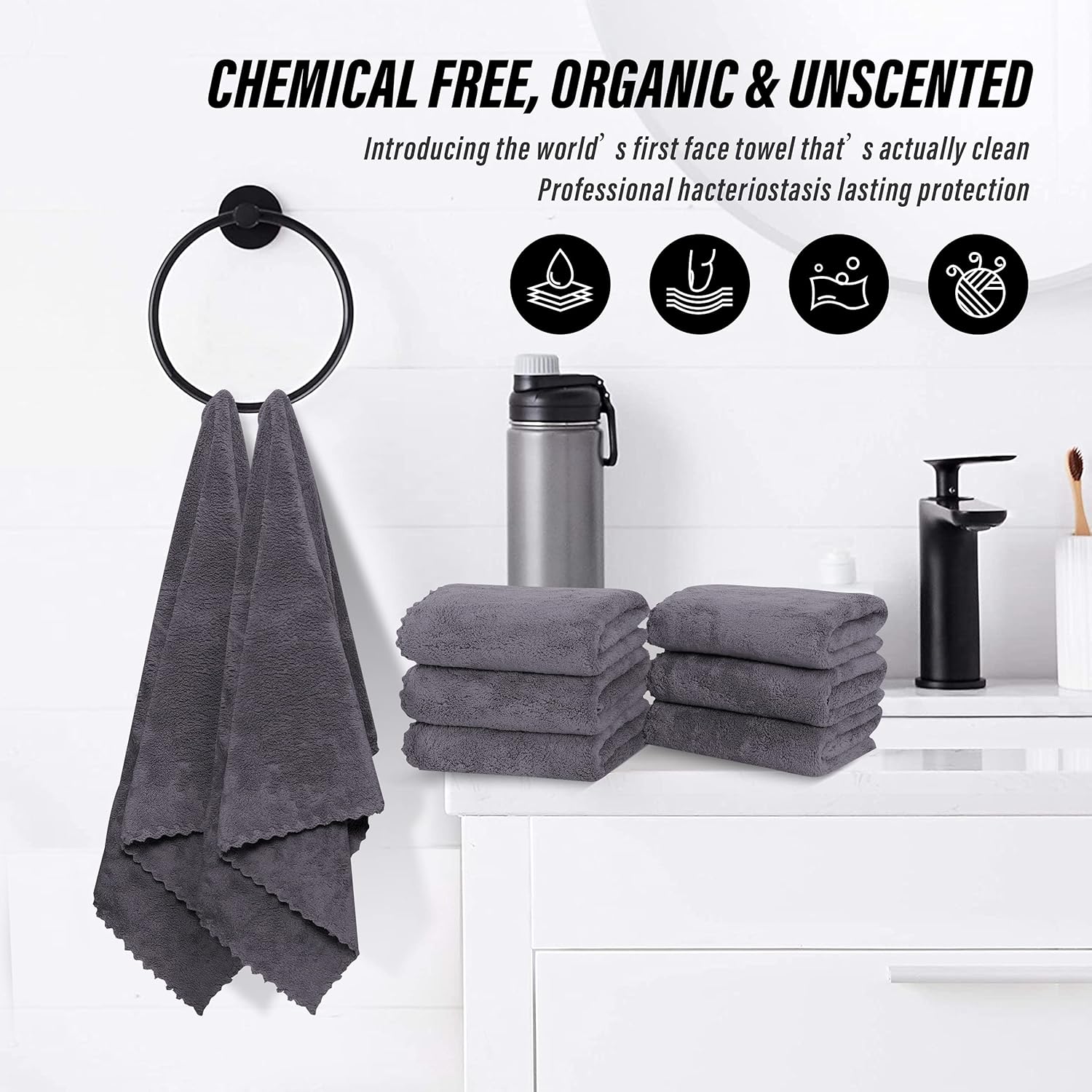 MOONQUEEN 6 Pack Hand Towels Gray 16x28 Inches