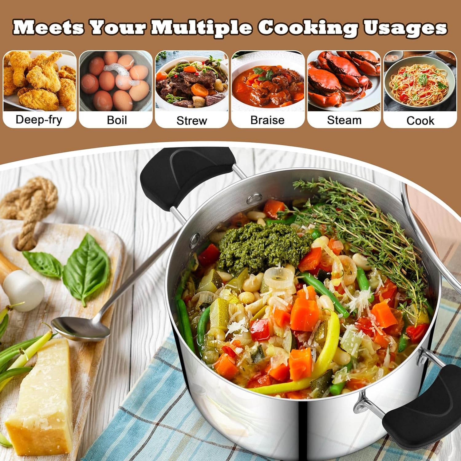 8 Quart 3-Ply Stainless Steel Stock Pot with Lid