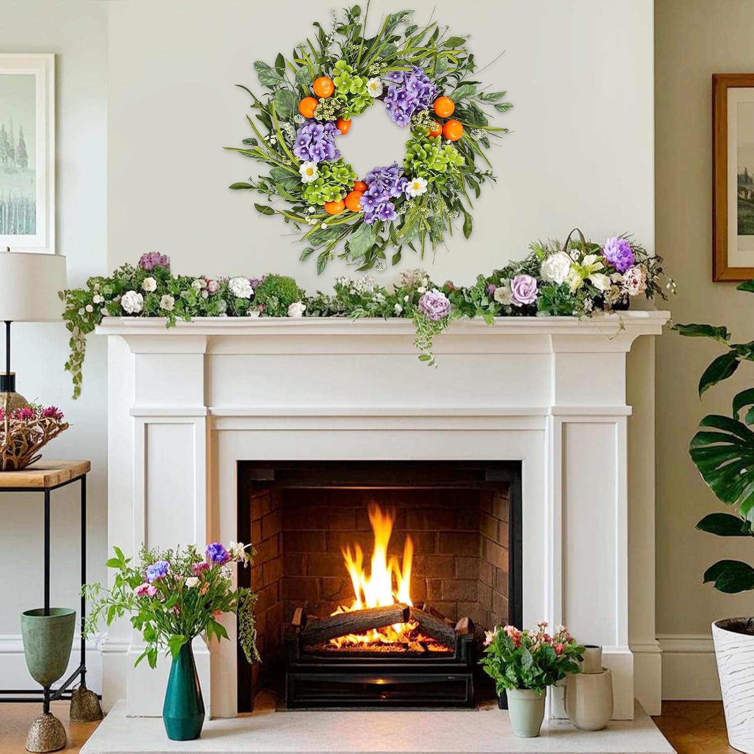 24 Inch Hydrangea Wreath Purple Realistic