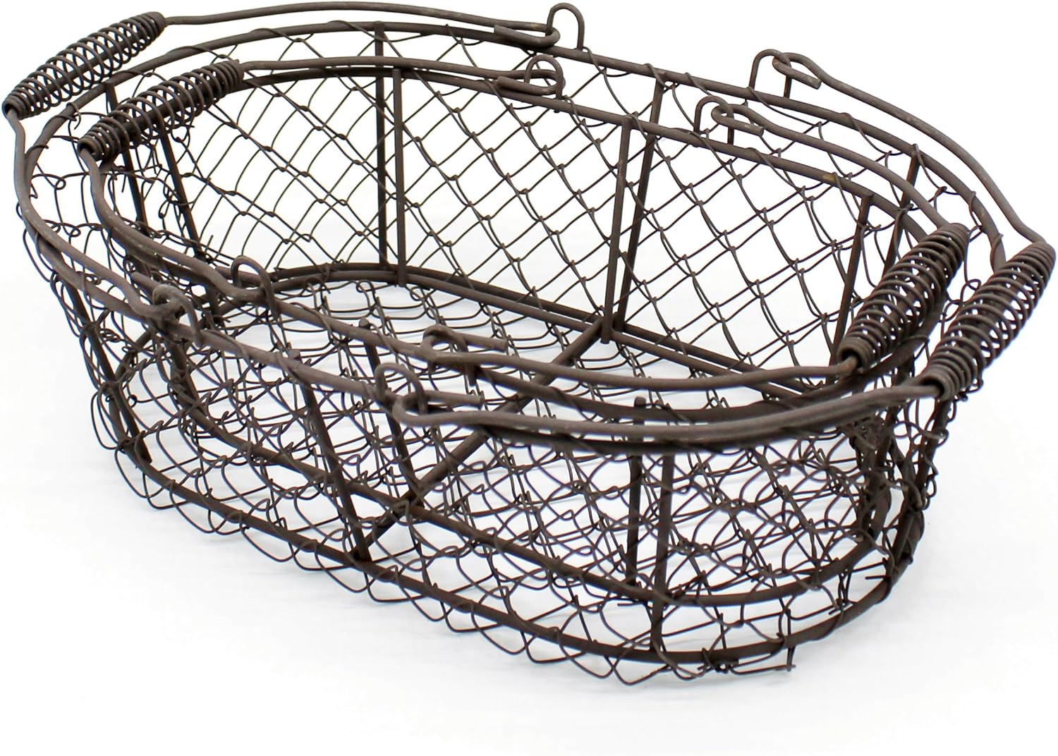 CVHOMEDECO Oval Metal Wire Egg Basket with Handle Set of 2