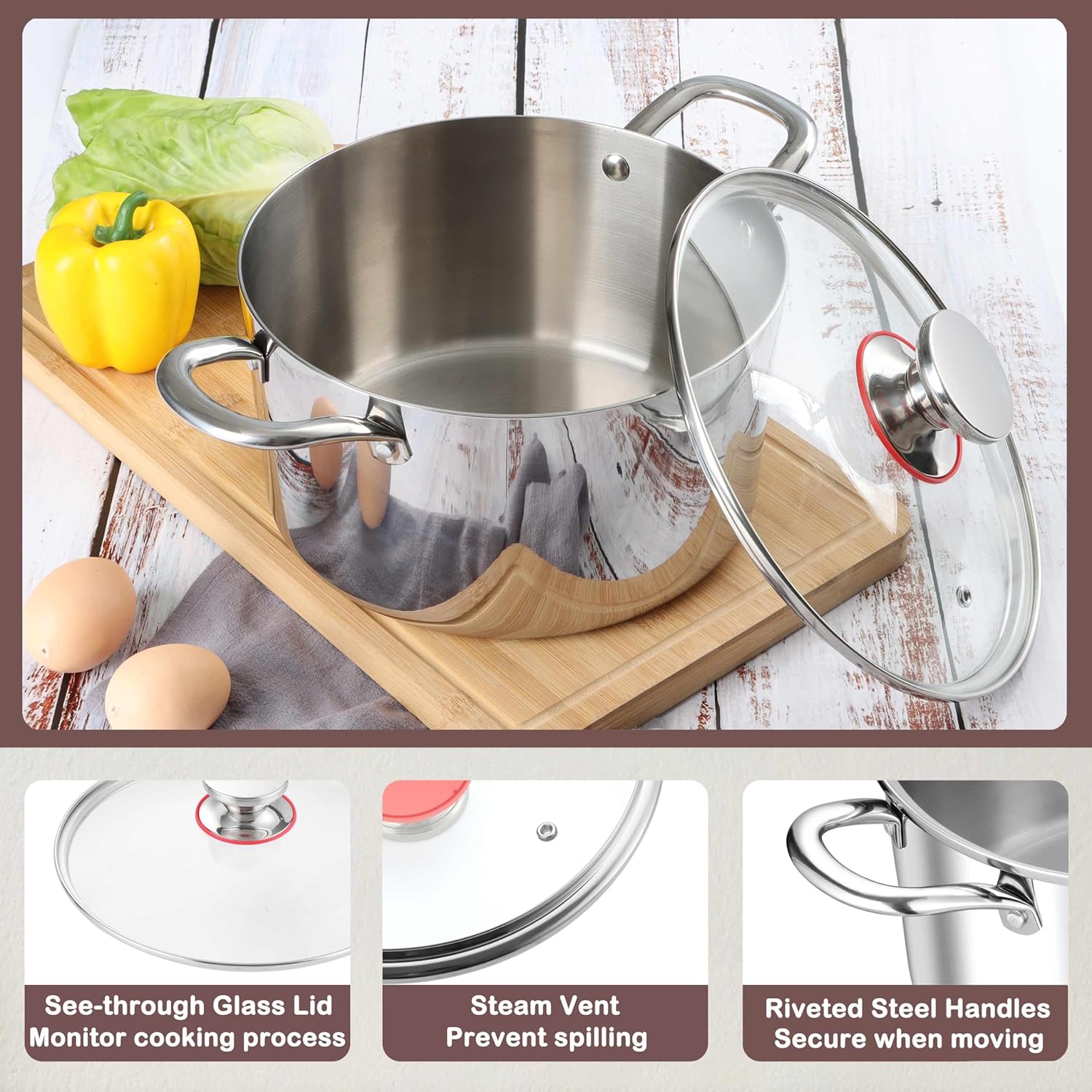 Herogo 8 Quart Stainless Steel Stock Pot with Lid