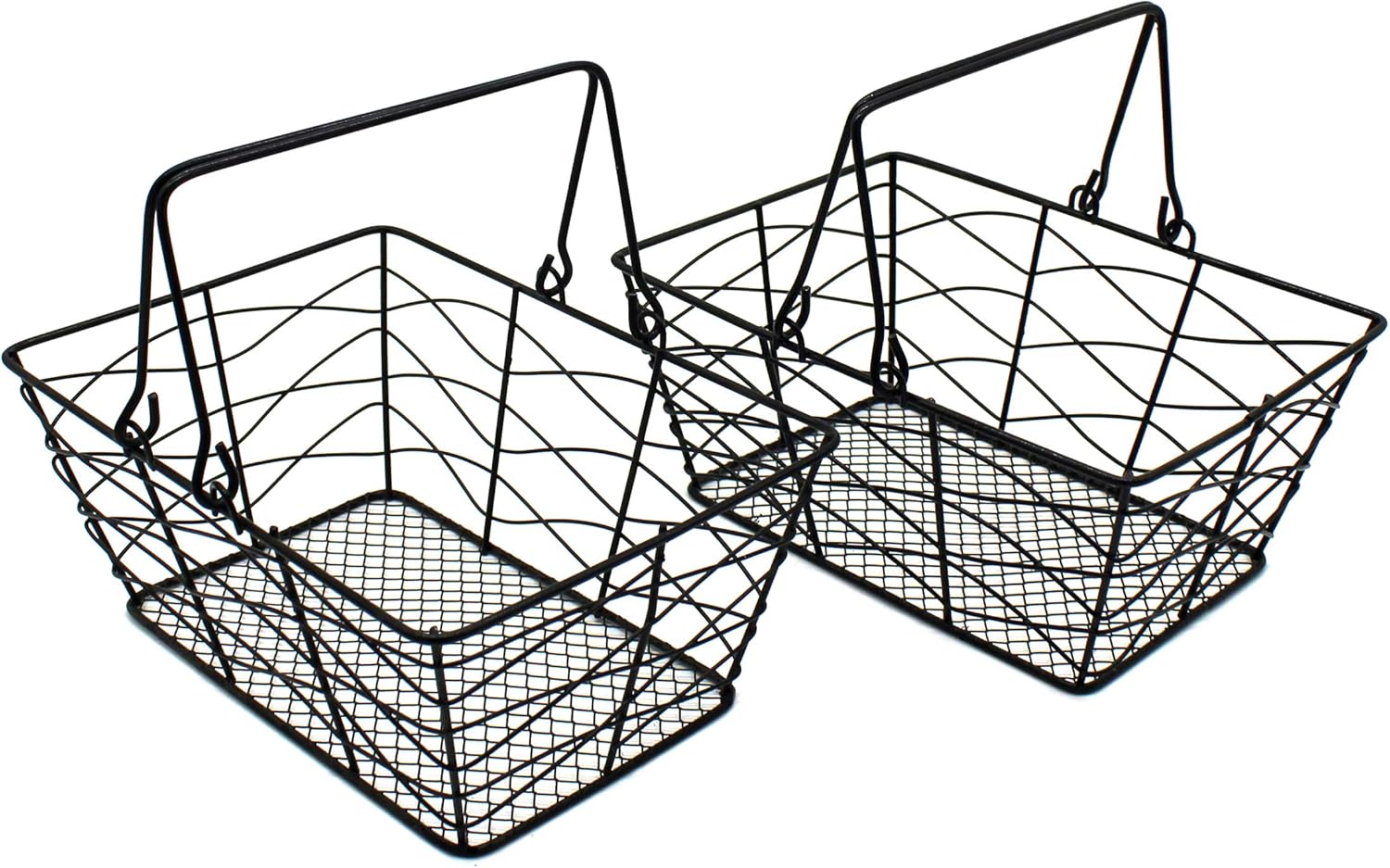 CVHOMEDECO Metal Wire Fruit Baskets Set of 2 Black Rustic Oval
