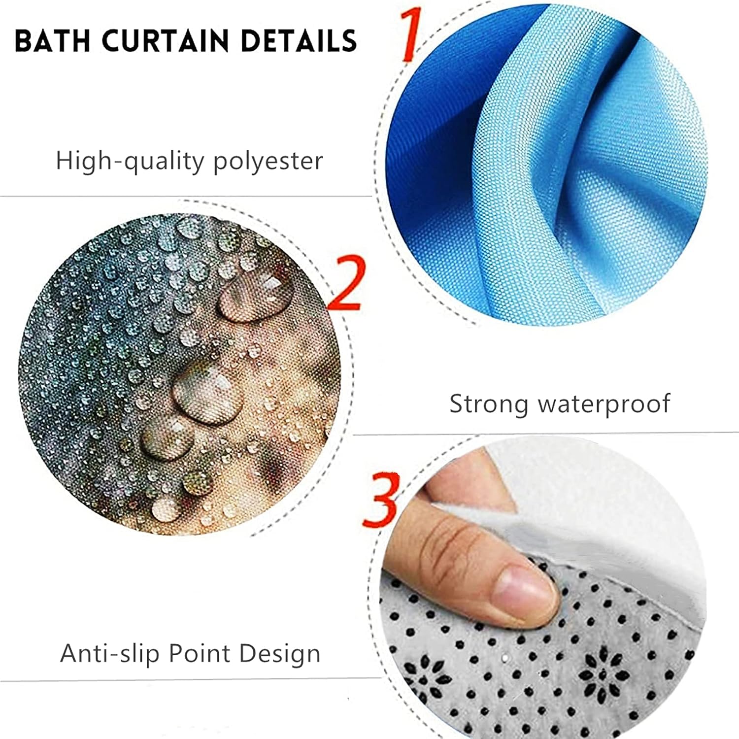 Nkzply 4 Pcs Black Shower Curtain Set with Rugs and Toilet Lid Cover