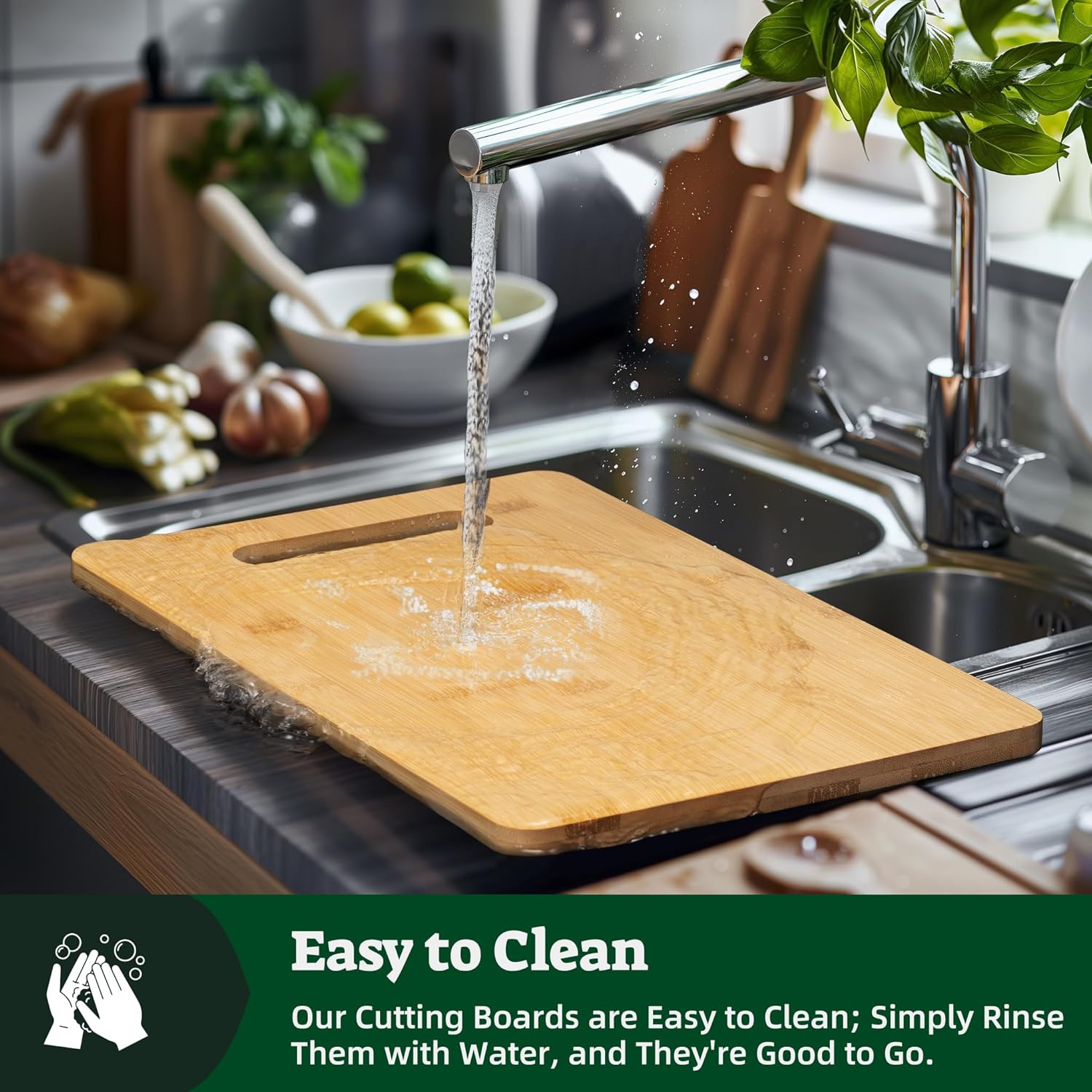 Bamboo Cutting Board with Conversion Chart and Cookbook Stand