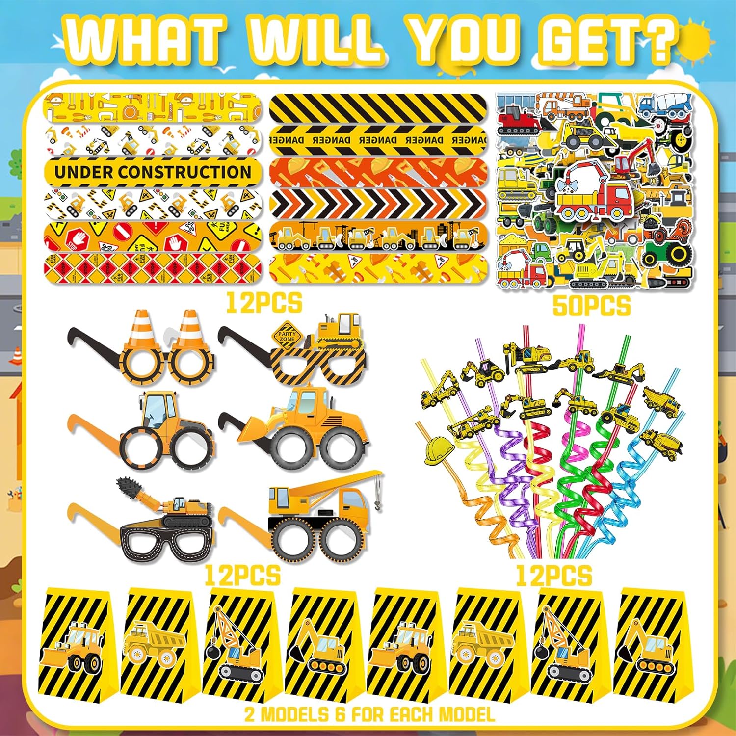 QICI 98pcs Construction Party Favors Supplies